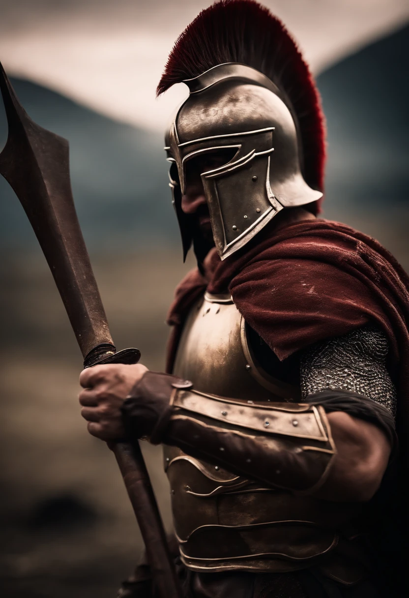 spartan warrior, fighting , bloody armor, epic, 8k