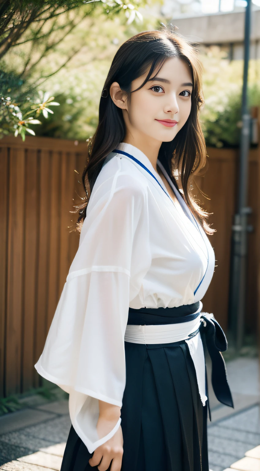 (((32ｋ,high detal,high-detail、​masterpiece,Attention to detail,full body Esbian,独奏))),Raw photo & realistic atmosphere,beautiful dark blue eyes,Detailed mouth,Glossy lips,Detailed eyebrows,Eyes drawn in detail with soft white skin that shines in every detail、Very beautiful eyes with azure eyes,Detailed lips、Very beautiful face,Very well-formed face、Lifelike face,shiny beautiful lips,Beautiful eyebrows,Infinite reality, Realistic Young Gravure Idol,Very cute high school girl, , Young Sensual Gravure Idol, Young Gravure Idol, Beautiful cute bullish１7 year old schoolgirl,the whole body is wet,dripped out,with a flushed face,Incredibly beautiful and dignified１7 year old beautiful girl,natural soft light、（The body is dripping wet,Sheer clothing,Black shiny hair,Hair is wet,Dripping water,dripping：1.3）,（bare-legged,Kendo Doshi and Hakama,Beautiful kind eyes：1.5）,（youthfulness,Wearing kendo armor,Beautiful smooth legs,Exposed thighs,Thighs protruding from hakama,Gentle smile,well-shaped breasts,,Immature body,Japan Kendo Kimono,Kendo Match,Japanese-style semi-long hair,Bunching hair into one,Beautiful posture,posterior view,facing back,holding a bamboo sword：1.6）