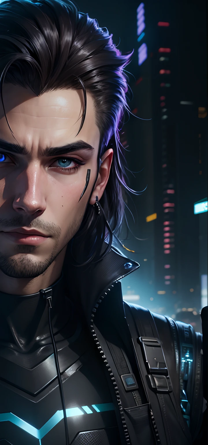 Change background cyberpunk handsome boy realistic face 8k ultra realistic