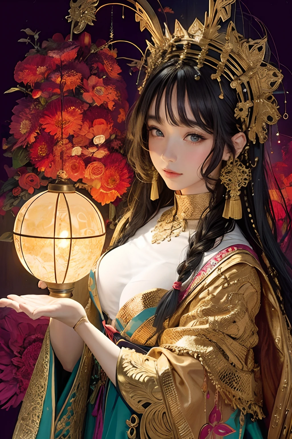 (masterpiece, top quality, best quality, official art, beautiful and aesthetic:1.2), (1girl), extreme detailed,colorful,highest detailed, official art, unity 8k wallpaper, ultra detailed, beautiful and aesthetic, beautiful, masterpiece, best quality, (zentangle, mandala, tangle, entangle) ,holy light,gold foil,gold leaf art,glitter drawing, PerfectNwsjMajic