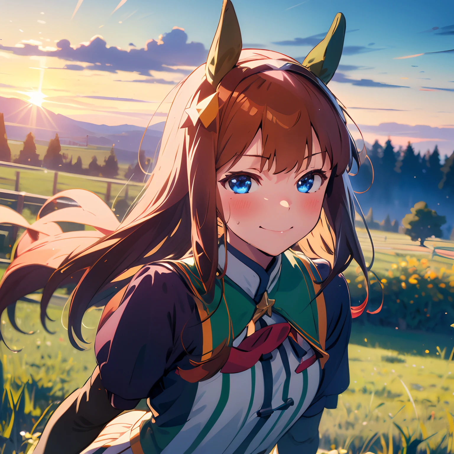 Anime girl with long hair and horns standing in a field - SeaArt AI