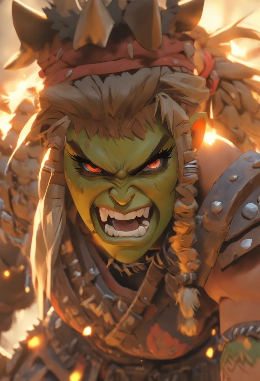 Female barbarian ork, cowboy shot, anatomically correct, super detail, high details, high quality, best quality, highres, award winning, 1080P, HD, 8k