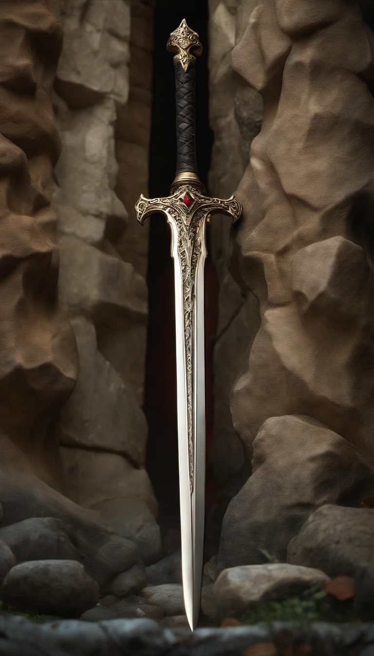 (outstanding、professional、Surreal)、detailed sword, Ivory texture,gemstone setting,Broken texture,lying on the ground