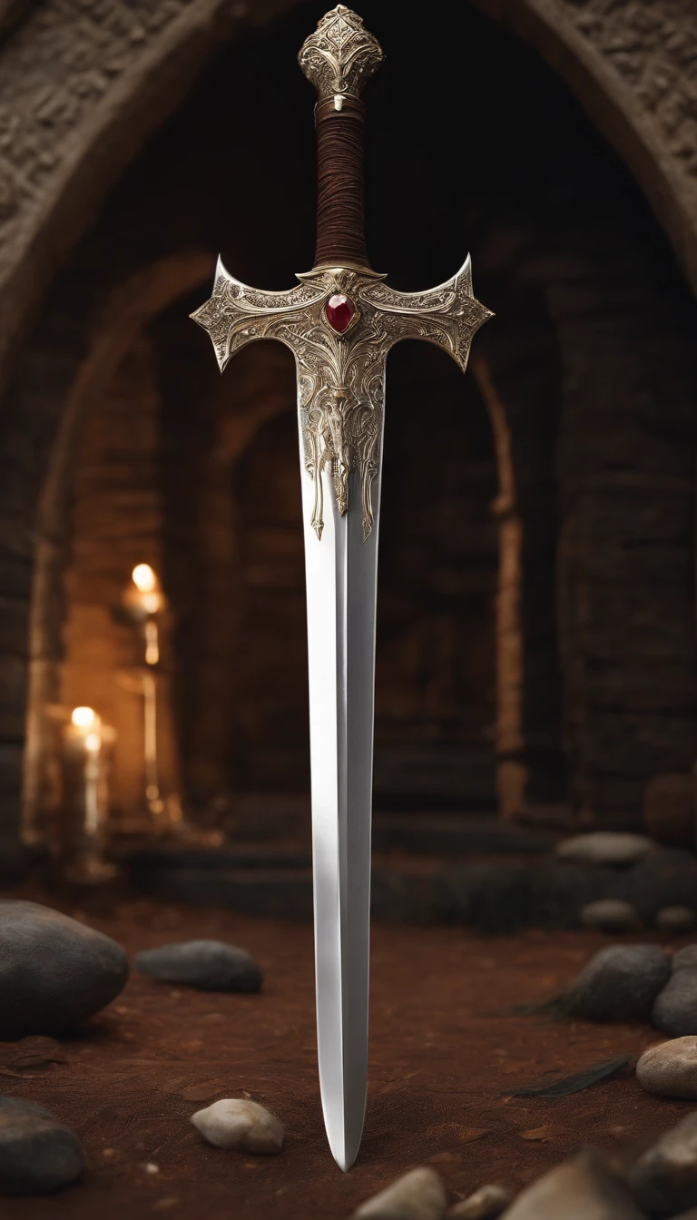 (outstanding、professional、Surreal)、detailed sword, Ivory texture,gemstone setting,Broken texture,lying on the ground
