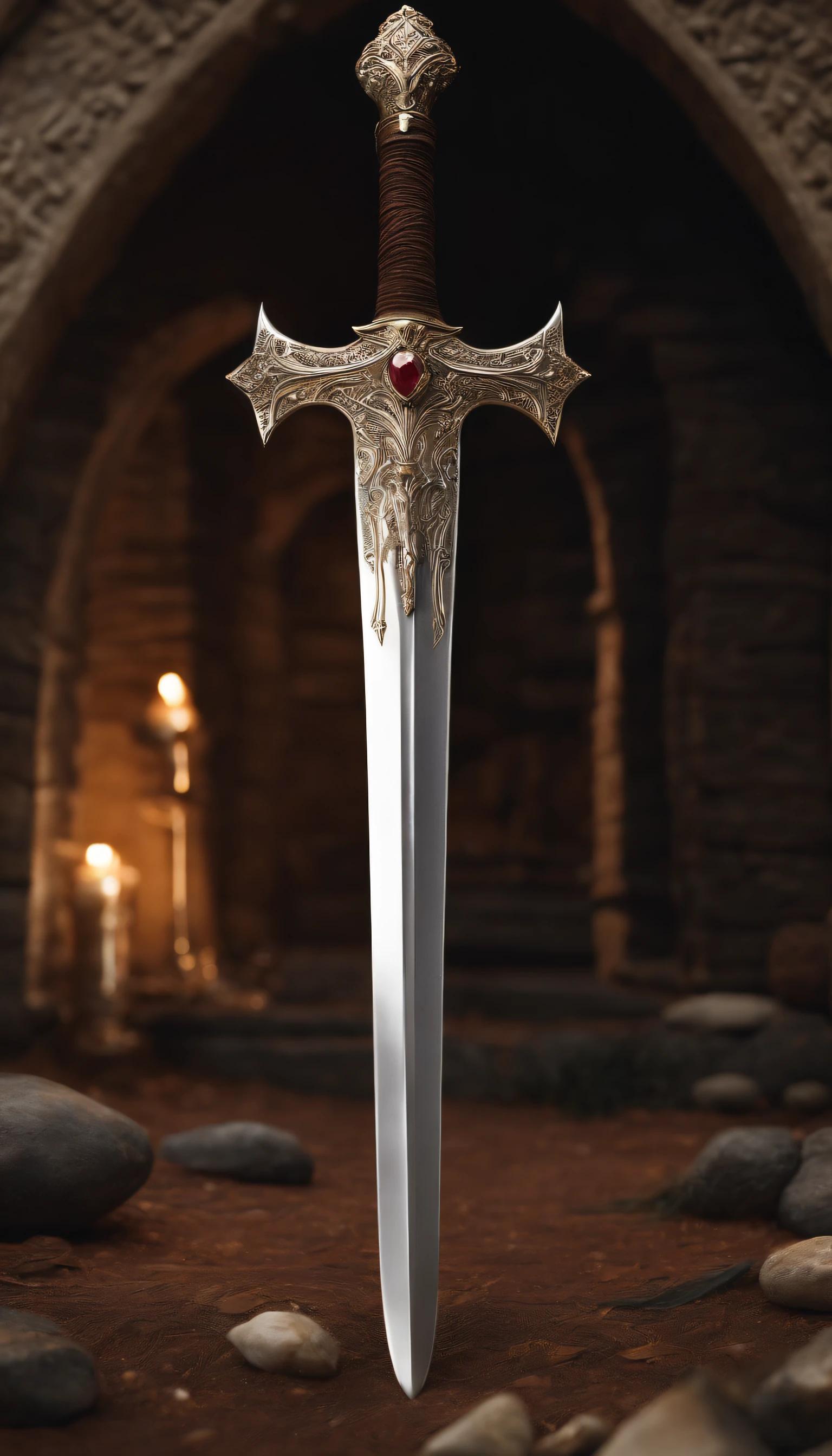 (outstanding、professional、Surreal)、detailed sword, Ivory texture,gemstone setting，Broken texture，lying on the ground