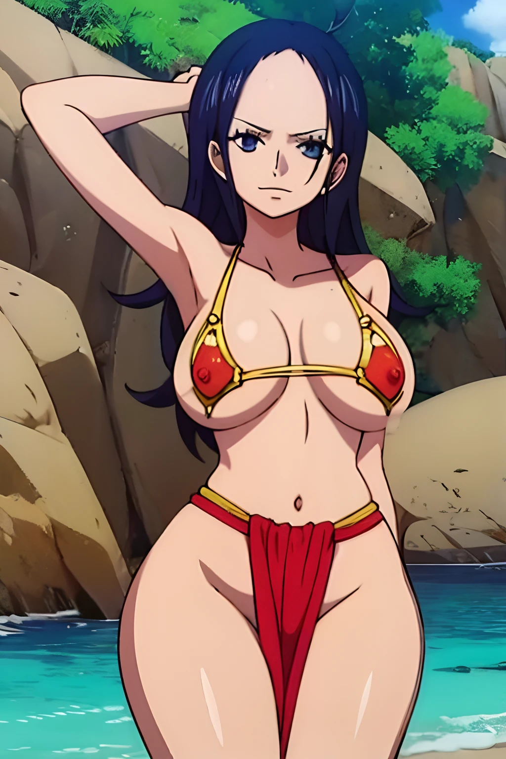 Robin de One Piece, Sexy Pose, EF , Saree, Red Salis, 8K, Anime, beach, huge tit, big butts, Look sexy,NSFW,fullnude,barechested