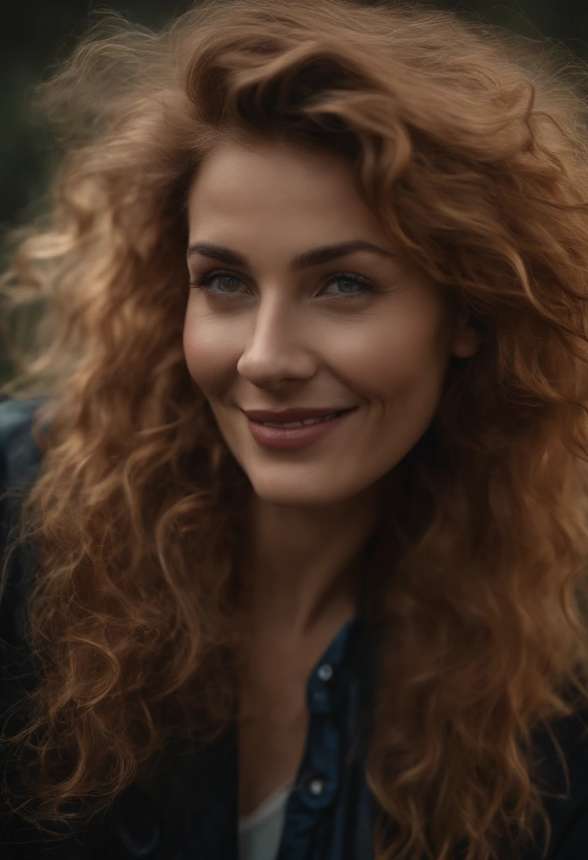 Reflector light , Masterpiece, Realstic, art de ANNIE LEIBOVITZ, textured skin , highest quallity , High detailed photo , 8k, Canon EF 50mm f/1.8 STM (Editorial photograph of a 30-year-old woman), (high detail face:1.4) (sourire:0.7) (background inside dark, morose, private study:1.3) ,couleurs riches, hyper realistic ,lifelike texture, dramatic lighting , Cinestill 800, wavy hair, messy hair, Boucles, sourire malicieux, visage malcheveous, cheveux roux, Rousseur, Yeux verts, peau blanche, bijoux, collier, Thelema, Scarlet woman, Masterpiece, Black coat with stars, Fait de ciel nocturne, sorcellerie, Pleine lune rouge, Dark side