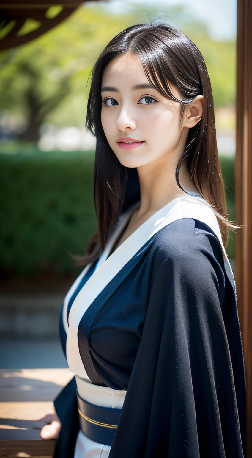 ((Top Quality, 8K, Masterpiece: 1.3)), Sharp Focus: 1.2, (Korean Cute Actress No.1), Realistic Photo (Shiny Skin), Realistic Photo, Black Hair, (Cleavage: 1.0), Wear Kimono, Realistic Pupil, Movie Lighting, Highly Detailed Eyes and Face, Movie Lighting, Smile