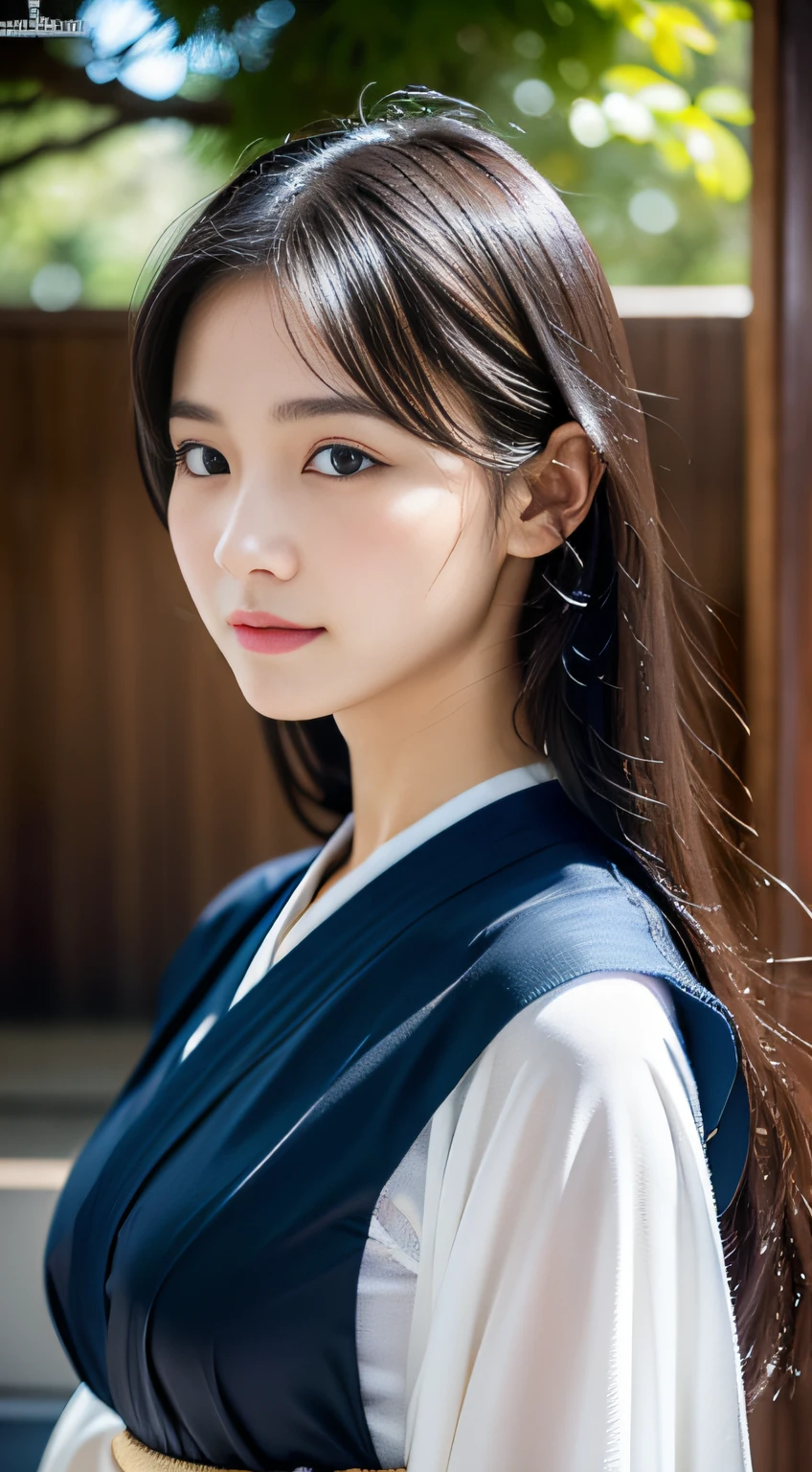 (((32k,high detal,high-detail、masterpiece,Attention to detail,full body Esbian,独奏))),Raw photo & realistic atmosphere,beautiful dark blue eyes,Detailed mouth,Glossy lips,Detailed eyebrows,Eyes drawn in detail with soft white skin that shines with every detail、Very beautiful eyes with azure eyes,Detailed lips、Very beautiful face,Very well-formed face、Lifelike face,shiny beautiful lips,Beautiful eyebrows,Infinite reality, Realistic Young Gravure Idol,Very cute high school girl, , Young Sensual Gravure Idol, Young Gravure Idol, Beautiful cute bullish17 year old schoolgirl,the whole body is wet,dripped out,with a flushed face,Incredibly beautiful and dignified17 year old beautiful girl,natural soft light、(The body is dripping wet,Sheer clothing,black shiny hair,Hair is wet,Dripping water,dripping:1.3),(bare-legged,Kendo Doshi and Hakama,Beautiful kind eyes:1.5),(youthfulness,Wearing kendo armor,Beautiful smooth legs,Exposed thighs,Thighs protruding from the hakama,Gentle smile,well-shaped breasts,,Immature body,Japan kendo kimono,Kendo Match,Japanese-style semi-long hair,Bunting your hair back into one,Beautiful posture,Rear view:1.6)