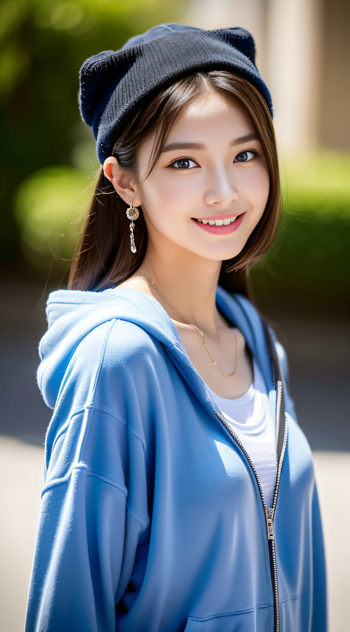 (((32K,very high res, high detailing, highly accurate,Masterpiece Girl 1))),Raw photo & realistic atmosphere,beautiful dark blue eyes,Detailed mouth,Glossy lips,Detailed eyebrows,Soft white skin that shines with every detail,,Eyes drawn in detail、Very beautiful eyes with azure eyes,Detailed lips、Very beautiful face,Very well-formed face、Lifelike face,shiny beautiful lips,Beautiful eyebrows,Infinite reality,Best design,(Insanely cute active and aggressive Japan girl,,Toned body,Perfect High School Girl Gal Leader Model,Beautifully shaped breasts,Very cute and fun beautiful girl,Little GirlBest Natural Makeup,Japanese ido,Korean Idols,Young sensual idol,Moist eyes,Dark beautiful eyes,Beautiful butt,beauty legs,,camel's foot,:1.3),超A high resolution、,Natural and realistic face,Back lighting,Pure eyes are too cute,(((photorealisim,Photograph the whole body))),,Reality Live Action,(simple earrings,a necklace,Glossy nail art,Blue sweat hoodie and wide cargo pants and white sneakers,Boys Fashion,knit hat,独奏,Lori,Smile faintly,full body Esbian:1.7),(Show full-body fashion,casual15Young schoolgirl in Japnde Shorthair:1.8)