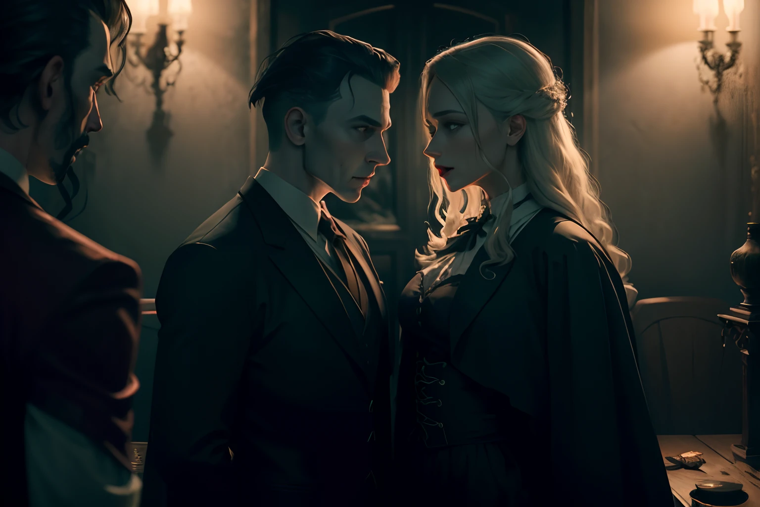Dracula symmetry, production still, dark horror, soft lighting, cinematic, [Color]-core, 35 mm, panavision, visible film grain, highly detailed
