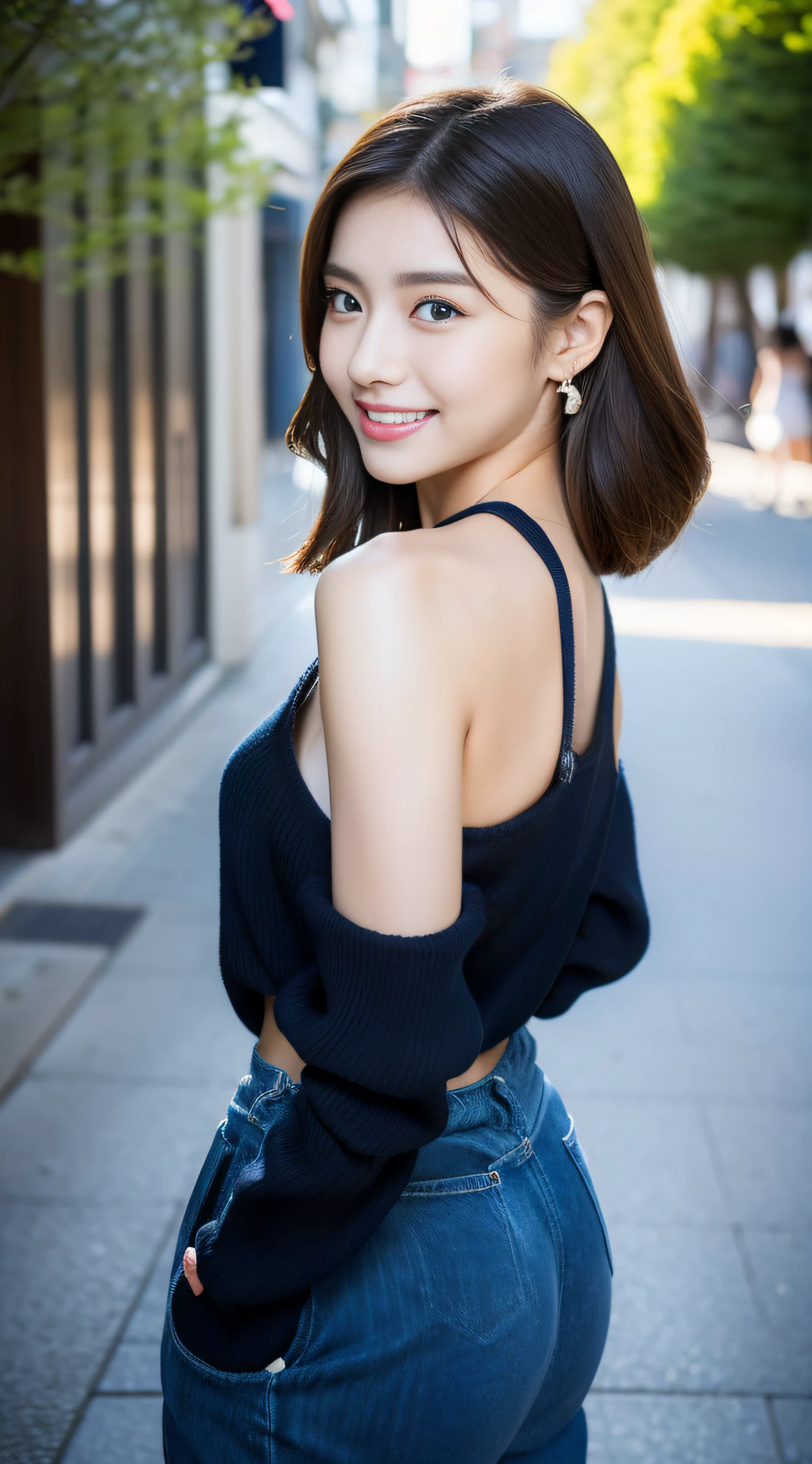 (((32K,very high res, high detailing, highly accurate,Masterpiece Girl 1))),Raw photo & realistic atmosphere,beautiful dark blue eyes,Detailed mouth,Glossy lips,Detailed eyebrows,Soft white skin that shines with every detail,,Eyes drawn in detail、Very beautiful eyes with azure eyes,Detailed lips、Very beautiful face,Very well-formed face、Lifelike face,shiny beautiful lips,Beautiful eyebrows,Infinite reality,Best design,(Insanely cute sober and modest Japan 18-year-old girl,,Toned body,Perfect Gal Leader Model,Beautifully shaped breasts,Very cute beautiful girl, Girl:1.5),Best Natural Makeup,Japanese ido,Korean Idols,Young sensual idol,Moist eyes,Dark beautiful eyes,Beautiful butt,beauty legs,,camel's foot,:1.3),超A high resolution、,Natural and realistic face,Back lighting,Pure eyes are too cute,(((photorealisim,Photograph the whole body))),,Reality Live Action,(simple earrings,Necklace Arm,Watches,Glossy nail art,Girlish clothes,Clothes with youth design image in bright colors of primary colors,Make a very large sweatshirt cute,Wide pants style,Street fashion,Big sneakers,Perm shorthair,独奏,Lori,Smile faintly,full body Esbian:1.7),(Show full-body fashion:1.8)