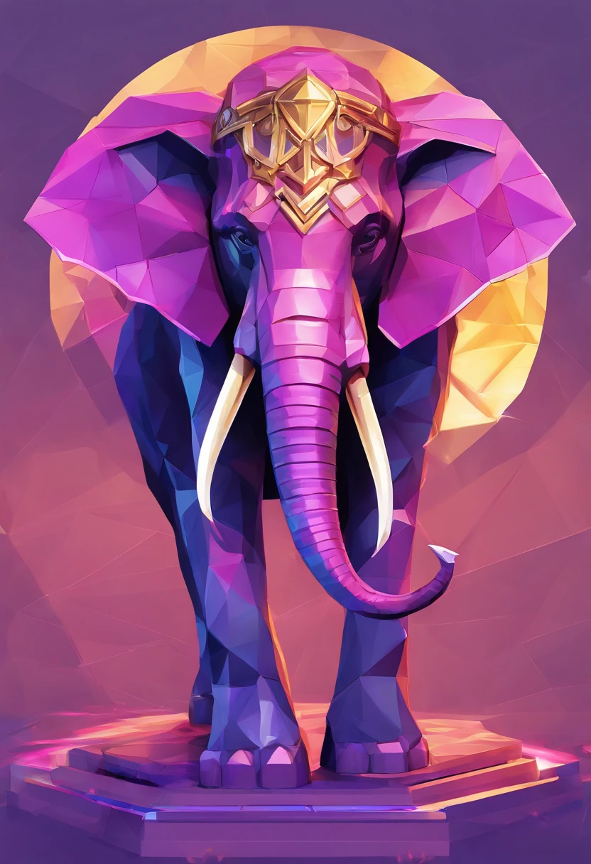 Game medallion with closeup of metal elephant head with crown,, Hearthstone Art Style, Hearthstone Style Art, hearthstone concept art, Game Riot Concept Art, Estilo de League of Legends, iconic character splash art, Coloa de League of Legends,Game emblem,Perimeter metal penalty,Purple Gold,C4D Rendering,less details,Reducing fineness