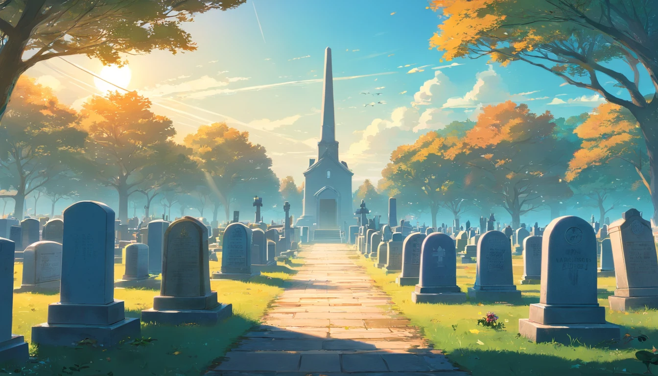 There is a cemetery，There is only a single tombstone, grande e majestosa, Record photos of Alexei Egorov at night, autor：Eglon van der Neer, Bussiere Rutkowski Andreas Rocha, eerie nostalgic concept art, arte de fundo, autor：Otakar Kubin, Martin Raphael Lacoste, cemetery landscape, graveyard background, graveyard, graveyard, Stefan Koidl inspirado , Realistic, Ultra foto Realsisim, super realístic, o lugar parece uma estufa florida, estilo solarpunk, colorido (imagem vivida)