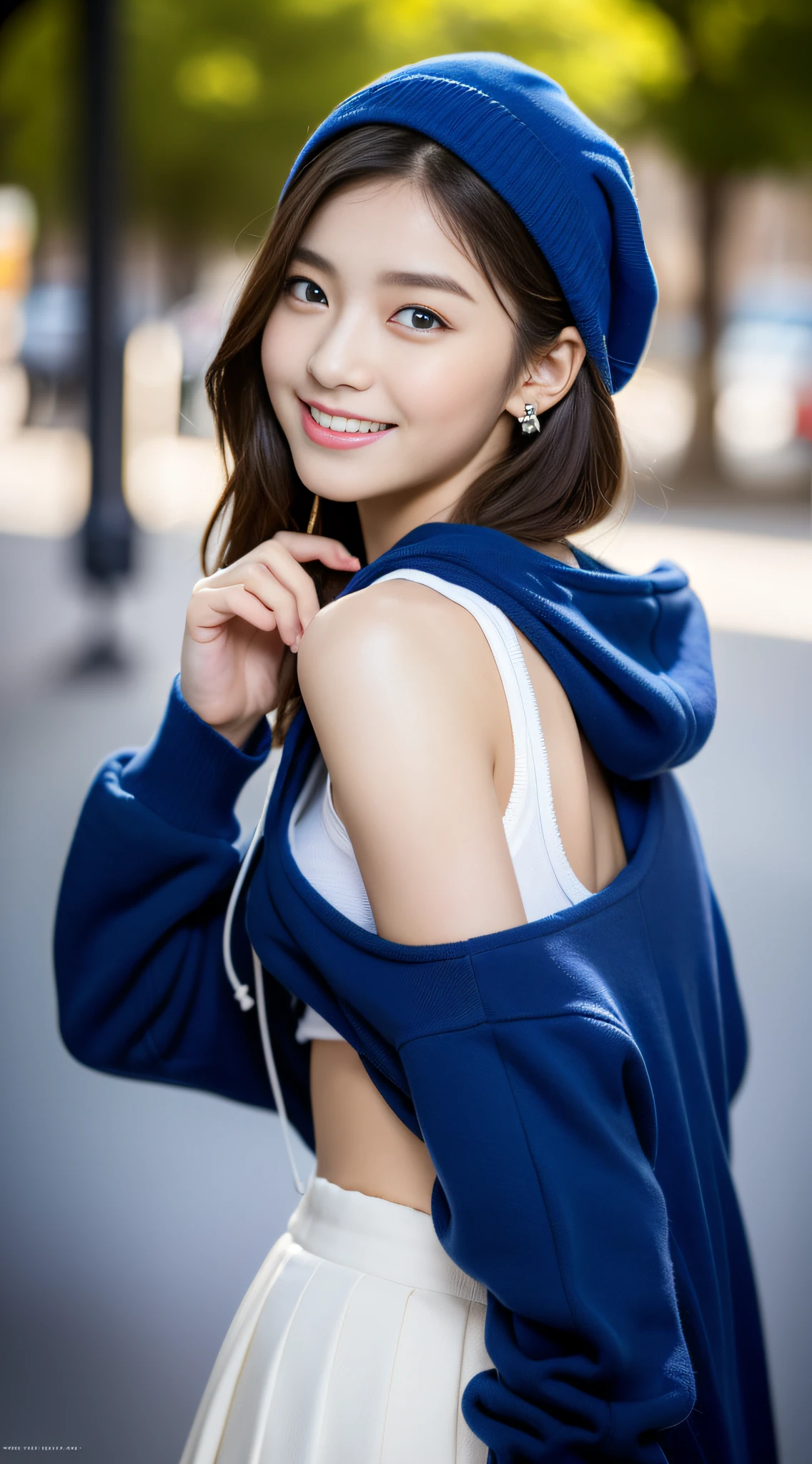 (((32K,very high res, high detailing, highly accurate,Masterpiece Girl 1))),Raw photo & realistic atmosphere,beautiful dark blue eyes,Detailed mouth,Glossy lips,Detailed eyebrows,Soft white skin that shines with every detail,,Eyes drawn in detail、Very beautiful eyes with azure eyes,Detailed lips、Very beautiful face,Very well-formed face、Lifelike face,shiny beautiful lips,Beautiful eyebrows,Infinite reality,Best design,(Insanely cute active and aggressive Japan girl,,Toned body,Perfect High School Girl Gal Leader Model,Beautifully shaped breasts,Very cute and fun beautiful girl,Little GirlBest Natural Makeup,Japanese ido,Korean Idols,Young sensual idol,Moist eyes,Dark beautiful eyes,Beautiful butt,beauty legs,,camel's foot,:1.3),超A high resolution、,Natural and realistic face,Back lighting,Pure eyes are too cute,(((photorealisim,Photograph the whole body))),,Reality Live Action,(simple earrings,a necklace,Glossy nail art,Blue sweat hoodie and wide cargo pants and white sneakers,Boys Fashion,knit hat,独奏,Lori,Smile faintly,full body Esbian:1.7),(Show full-body fashion,casual15Young schoolgirl in Japnde Shorthair:1.8)