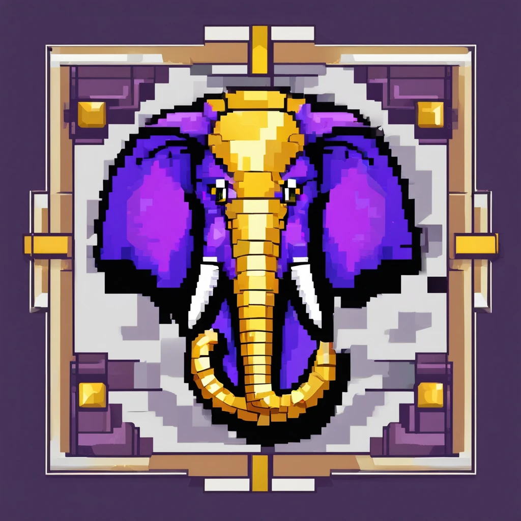 Game medallion with closeup of metal elephant head with crown,, Hearthstone Art Style, Hearthstone Style Art, hearthstone concept art, Game Riot Concept Art, Estilo de League of Legends, iconic character splash art, Coloa de League of Legends,Game emblem,Perimeter Metal Penalty,Purple Gold,C4D Rendering,less details,Reduce fineness