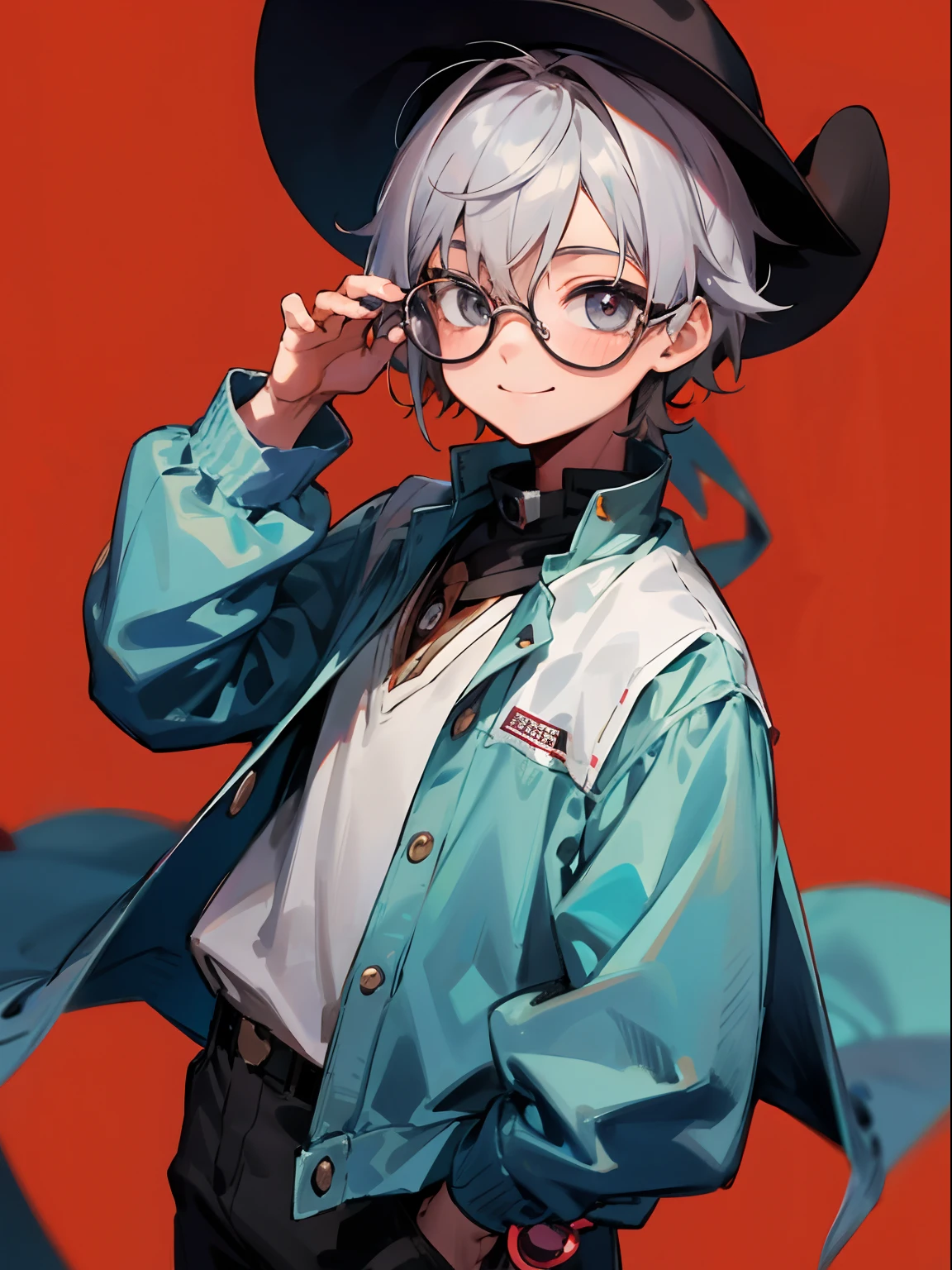 Male , eye glasses,Cowboy Shots,A smile, silber hair