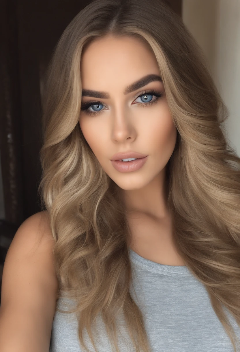 Arafed Mujer totalmente , Chica sexy con ojos azules, ultra realista, meticulosamente detallado, Retrato Sophie Mudd, cabello rubio y ojos grandes, selfie de una mujer joven, Ojos del dormitorio, Violeta Myers, sin maquillaje, Maquillaje natural, staring directly into camera, cara con artgram, maquillaje sutil, Impresionante foto de cuerpo completo arrodillado en la cama, En el dormitorio, Medium to large size bust