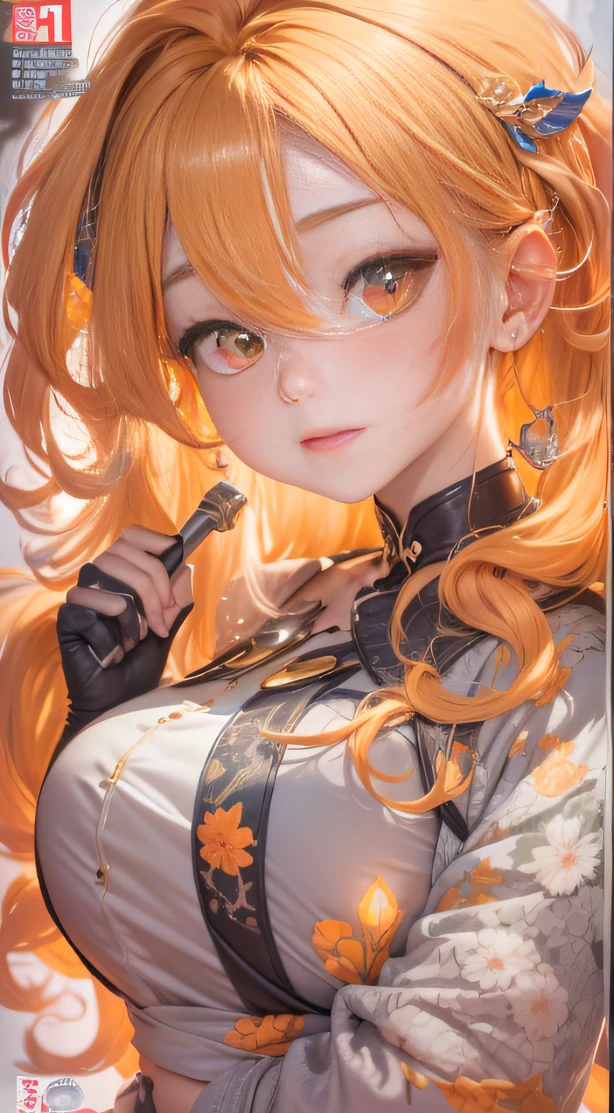 (A girl with light orange hair)(Best quality, A high resolution, Vivid colors, (Cartoon Goddess), (comic strip))Forged hammer pattern，Big belly，oguchi，sedate，massiness，Shiny and warm