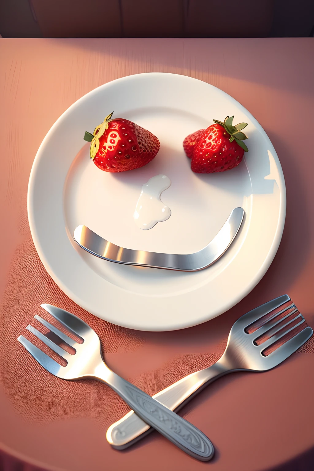 plate with berries, forks, on a kitchen table, (best quality:1.2),ultra-detailed,realistic,still life,photorealistic,capture the freshness,vibrant colors,soft lighting