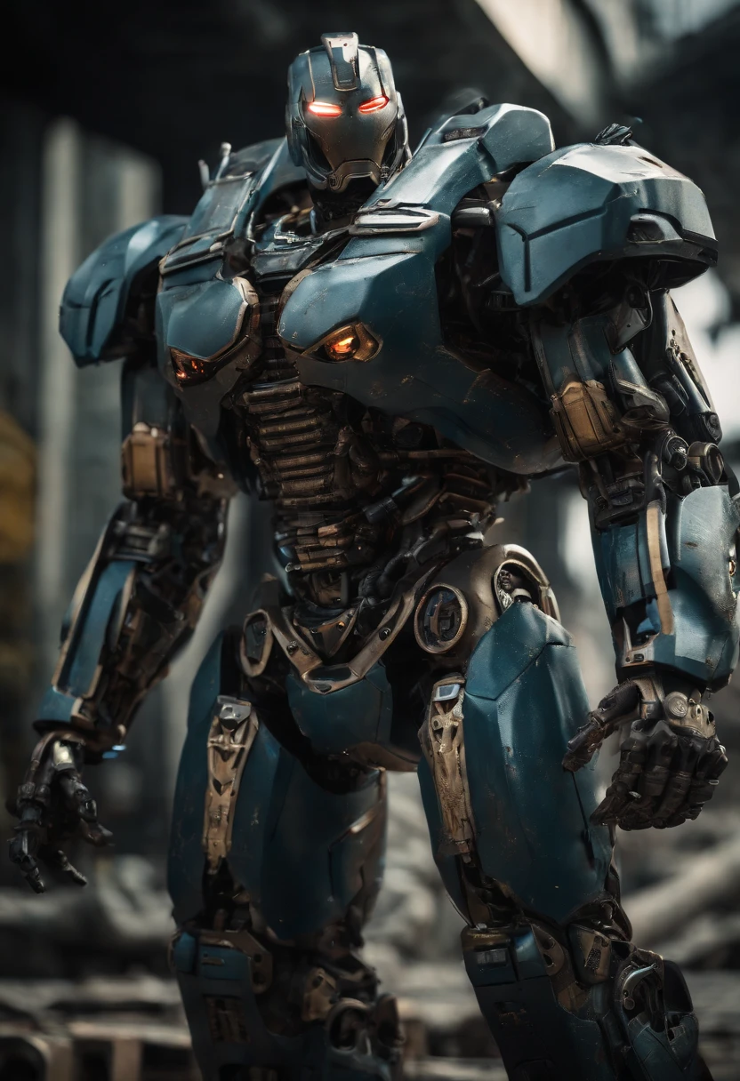 Superman Mech, Action Pose, Complex 3D rendering of beautiful and fascinating biomechanical male robot, Mythical Alien Jaeger Mech, powerful, evil, 3d render, in the style of natural fractal armor, Chromecore armor, Robotcore, cyberpunk, photorealistic, standing at a distance in middle of valley, wide angle view