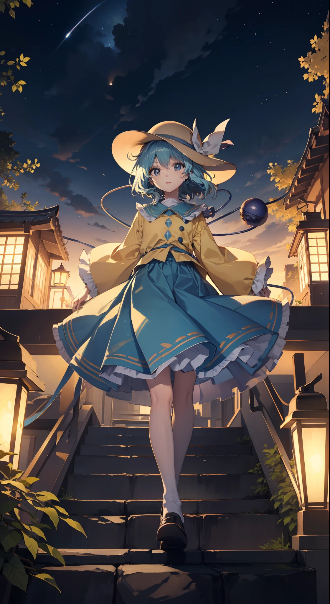 1 person Komeiji Koishi Sky hat standing looking into the camera night