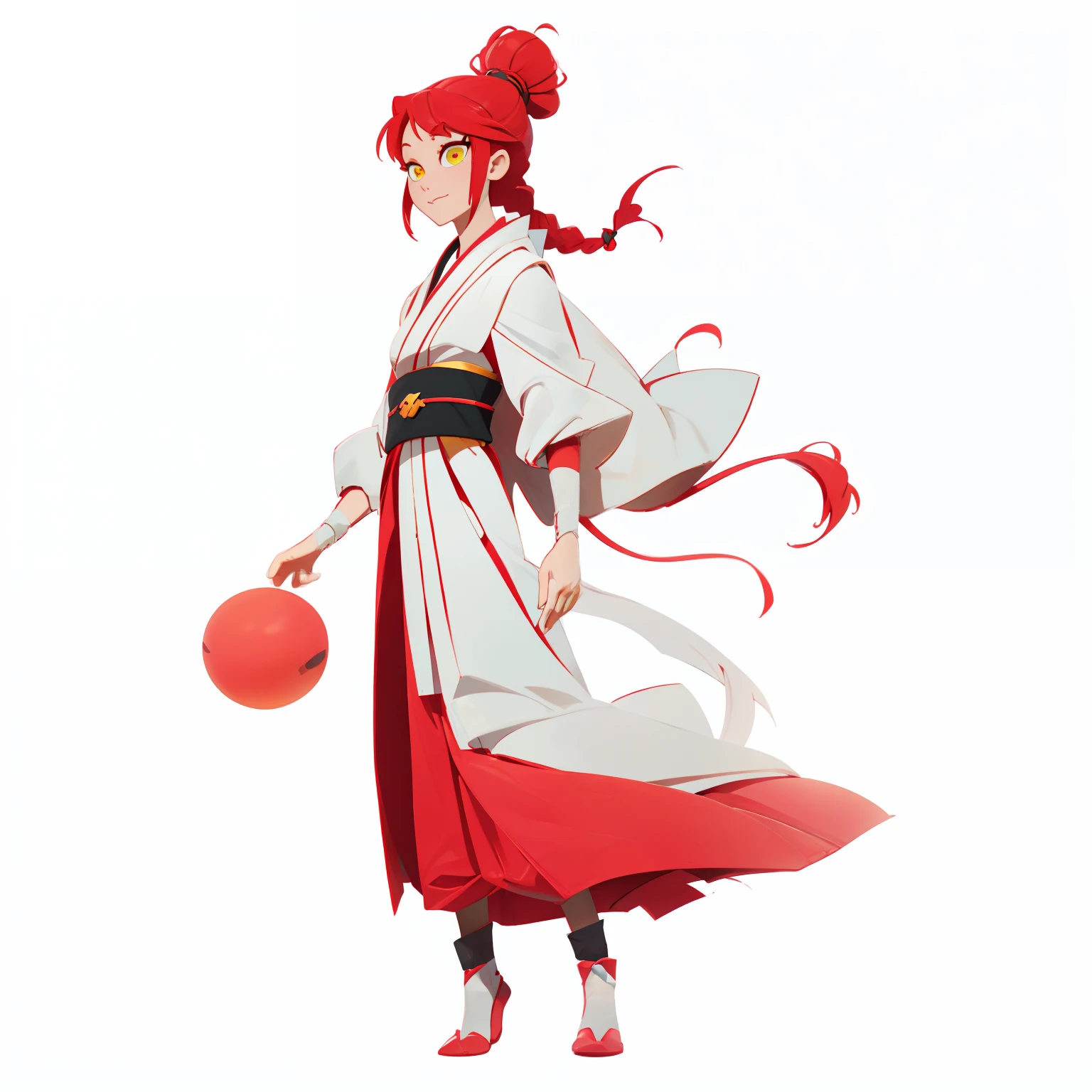 masutepiece, Best Quality, 4K, 超A high resolution, ultra-detailliert, High resolution, Ultra HD, sophisticated details, Backlight, ((Full body shot)), ((No background)), ((White background)), Man's, man, Telekinetic Woman, telekinesis, white skin color, Yellow eyes, 3D, Chibi, floating in the air, voluminous hair, dreadlocks, red hair color, devil, Kimono, She has a glowing orb in his hand