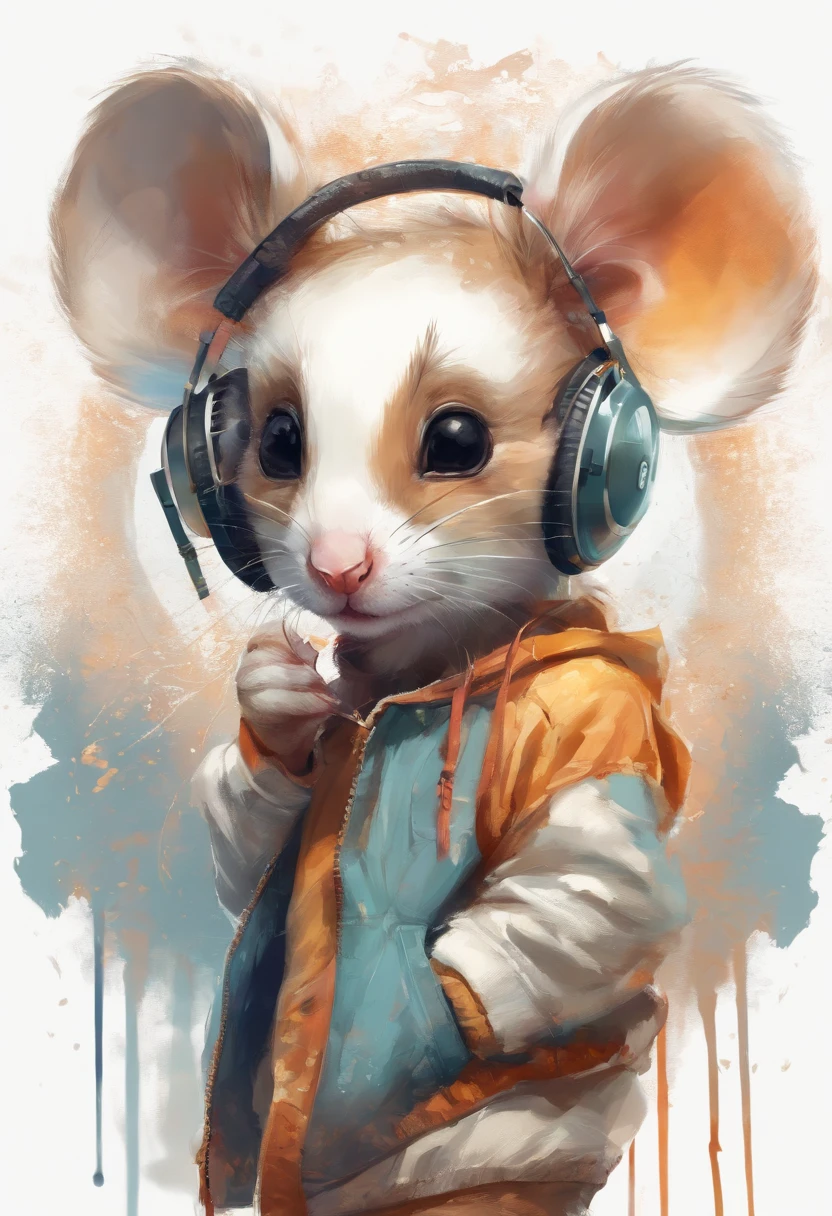 Perfect centering, Cute mouse, Wear a student team jacket, Wearing sunglasses, Wearing headphones, cheerfulness, Standing position, Abstract beauty, Centered, Looking at the camera, Facing the camera, nearing perfection, Dynamic, Highly detailed, smooth, Sharp focus, 8K, high definition resolution, illustration, Art by Carne Griffiths and Wadim Kashin, White background