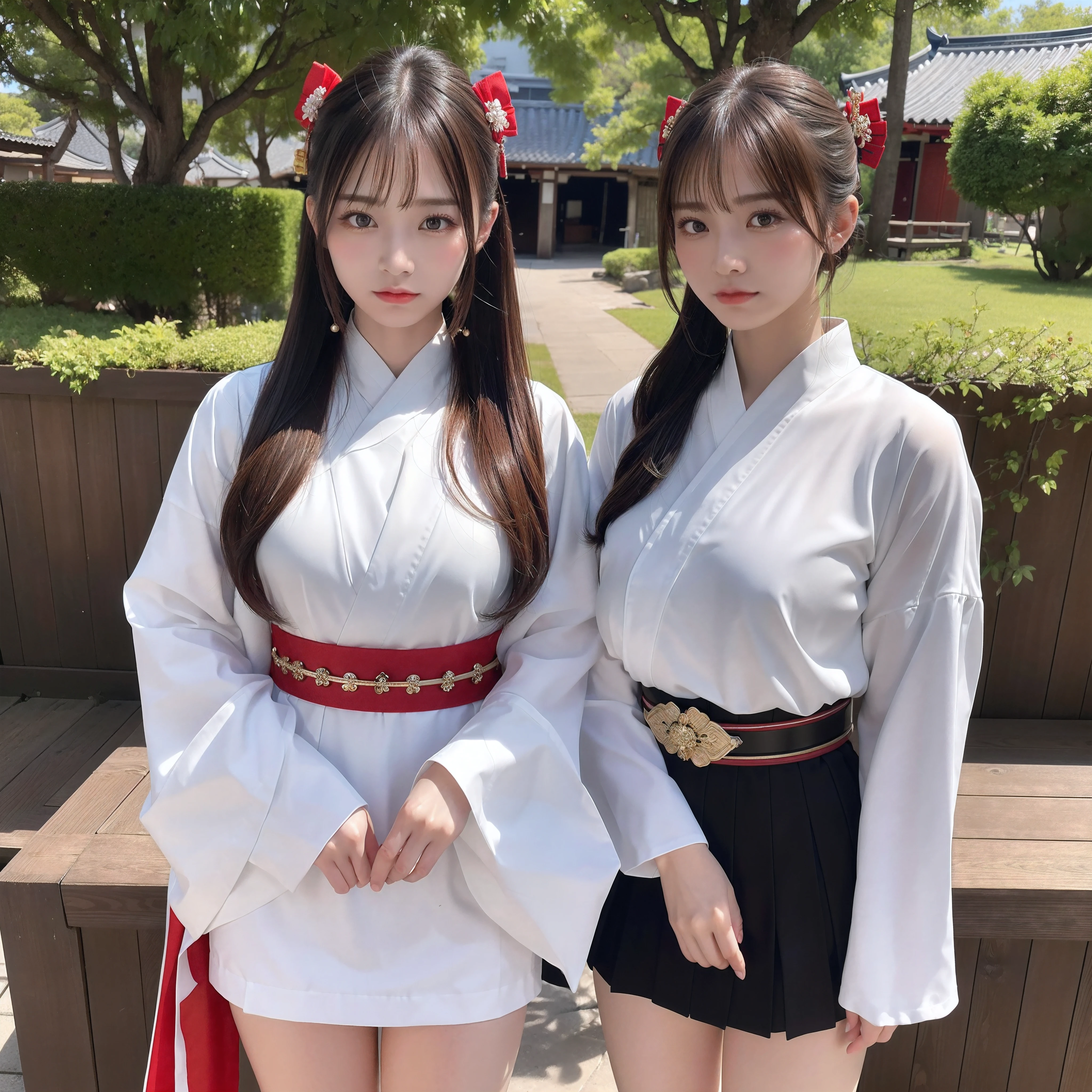 １Male Female Samurai((top-quality、8K、​masterpiece:1.3))、full body Esbian、focus clear:1.2、Excellent style:1.4、masuter piece、(Realisticity: 1.2)、(Photorealsitic:1.3)、
realisitic、realisticlying、Raw foto、hyperdetailed face（Long ponytail、cool expression）、hyper detailed background（loimu）、Ultra-detailed costumes（a miniskirt、Samurai-style clothing）、hyperdetailed body（Moderately breasts、）、super-detaild skin　、Knives 、Valley 、breastsout 、Transparent