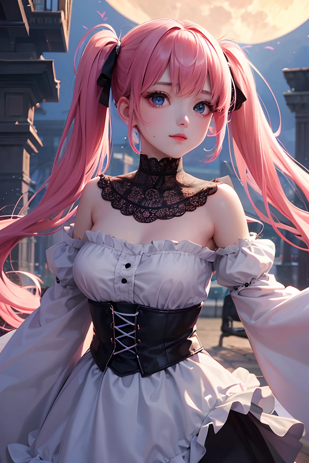 1girl in、looking at the viewers、
The upper part of the body、Beautiful blue eyes、Twin tails pink hair color、Moles under the eyes、Plump and glossy lips、Heart-shaped choker、gazing at viewer、smiling at the viewer、。.。.。.。.。.。.。.。.。.。.。.。.。.。.。.。.。.。.。.。.。.。.。.。.。.。.3D、realisitic、
Blouses with ruffles、Ultra mini skirt、florals、Lace trim、natta、Bright in the light of the moon、harvest moon、
masterpiece、top-quality、8K、detailed skin textures、Detailed Cloth Texture、beautifull detailed face、intricate-detail、ultra-detailliert、
Rim lighting、Side lighting、ciinematic light、超A high resolution、8K UHD、film grains、Best Shadow、delicated、gazing at viewer、front facing、Gesture of waiting for a kiss