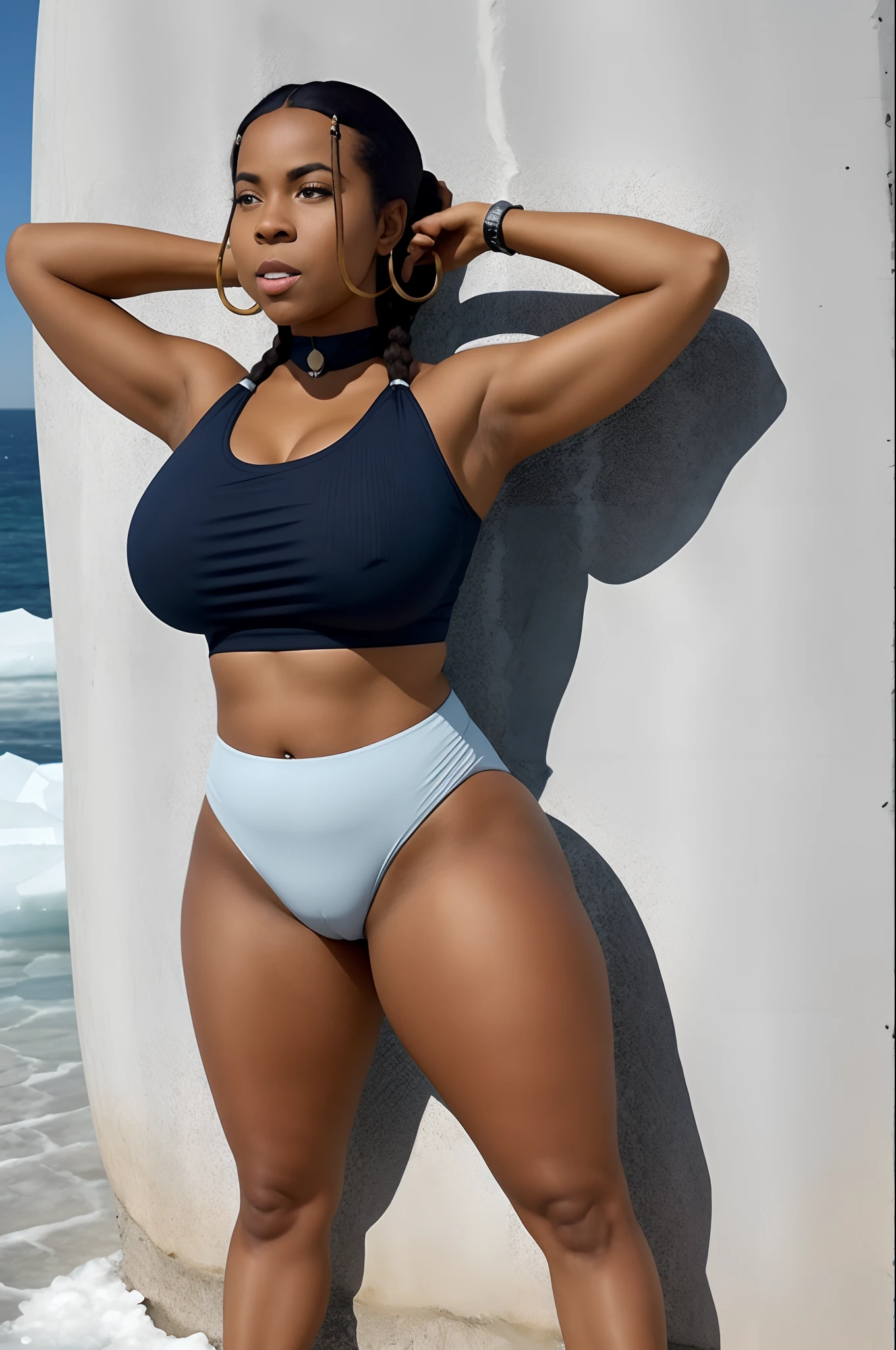 (high detailed skin:1.2), full body, 1girl, katara, toned, dark skin, braid, jewelry, looking at viewer, full body, iceberg background, sea, arctic, blue eyes, small details, photorealistic, ultra-realistic photo, 8k uhd, dslr, soft lighting, high quality, film grain, ((masterpiece)), 8k, HDR, highly detailed, professional, big ass, big tits, cameltoe, wearing no clothes, peeing, has arms up, arms behind head, squatting, legs in m shape, has a lot of pubic hair, on, nsfw, curvy hips, small waist, pee is overflowing, squirting,