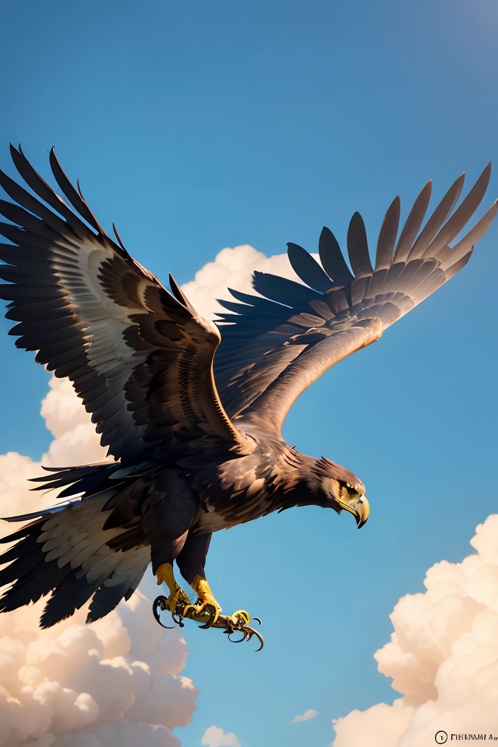 Golden eagle flying in the air with its wings spread, penas de ouro, ultra-detalhado, hiper real altamente detalhado, Golden Eagle