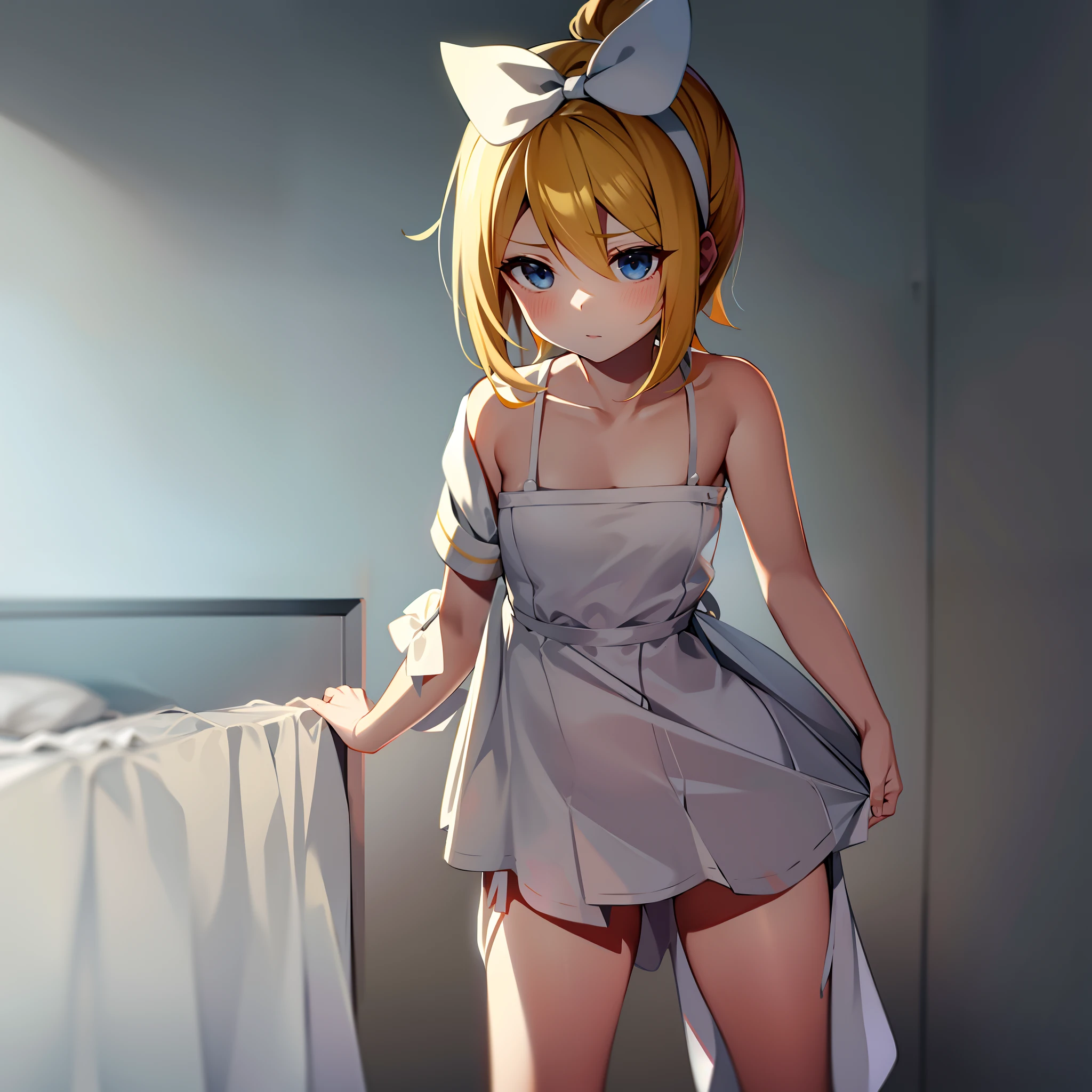 Kagamine Rin , vestido blanco , vestido mojado , cabello mojado