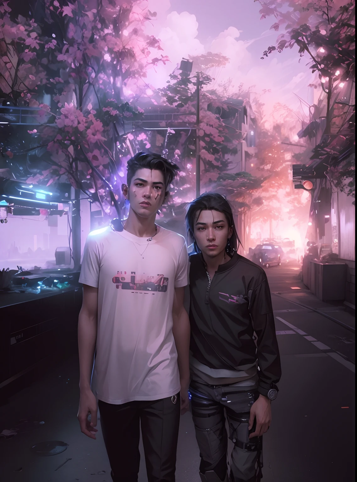 change background, cyberpunk, handsome boys,realistic face