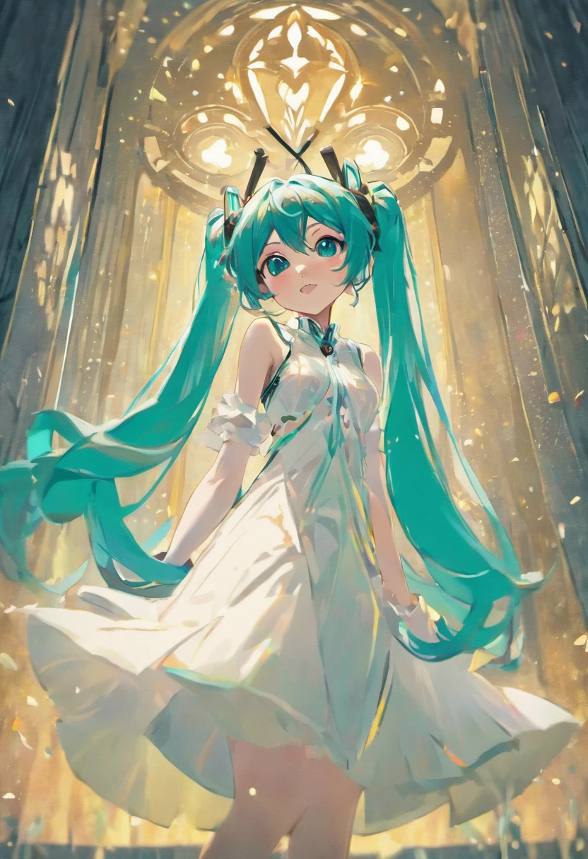 (best quality,4k,8k,highres,masterpiece:1.2),ultra-detailed,realistic:1.37,hatsune miku,beautiful detailed eyes,beautiful detailed lips,extremely detailed eyes and face,longeyelashes,long white dress,sad,bright colors,portrait,anime,soft lighting,vibrant colors,lush garden,subtle shades,dreamy atmosphere,hint of melancholy,ethereal beauty,dancing petals,magical aura,gentle breeze,soft focus,playful perspective,luminous glow. (((hatsune miku))), (long white dress)