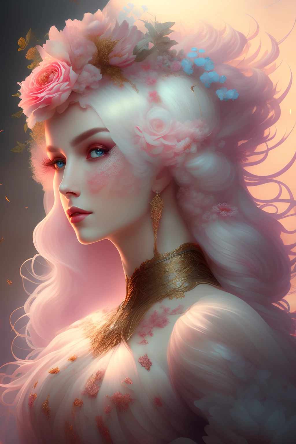 ((gorgeous princess)), (with long flowing white hair), (bright and beautiful eyes), trending on Art Station, flower of hope by Jean-Honor Fragonard, Peter mohrbacher, super detailed, crazy details , stunning sophisticated elite art nouveau ornate liquid wax elegant luxurious greg rutkowski ink style sticker vector art beautiful character design double exposure shot luminous design, winning entry, masterpiece, amoled black background,