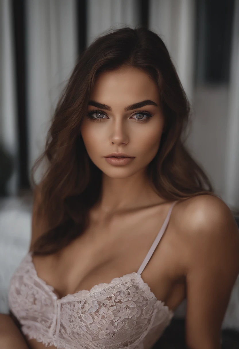 Femme arafed nue, fille sexy aux yeux bruns, Portrait Sophie Mudd, cheveux bruns et grands yeux, selfie of a young woman, Yeux de chambre, Violet Myers, sans maquillage, maquillage naturel, looking straight at camera, Visage avec Artgram, Maquillage subtil, Superbe photo du corps entier, clivage, sitting at table, porno, gros seins