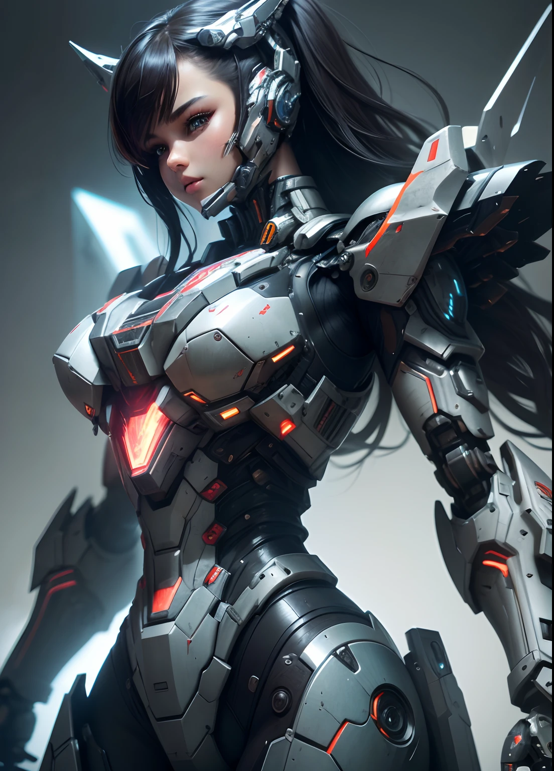 Textured skin, Super Detail, high details, High quality, Best Quality, hight resolution, 1080p, hard disk, a beauty、She wears a futuristic mechanical weapon mech,(War Machine),Battle Mode,Fulll body Shot,(Two-armed machine gun)