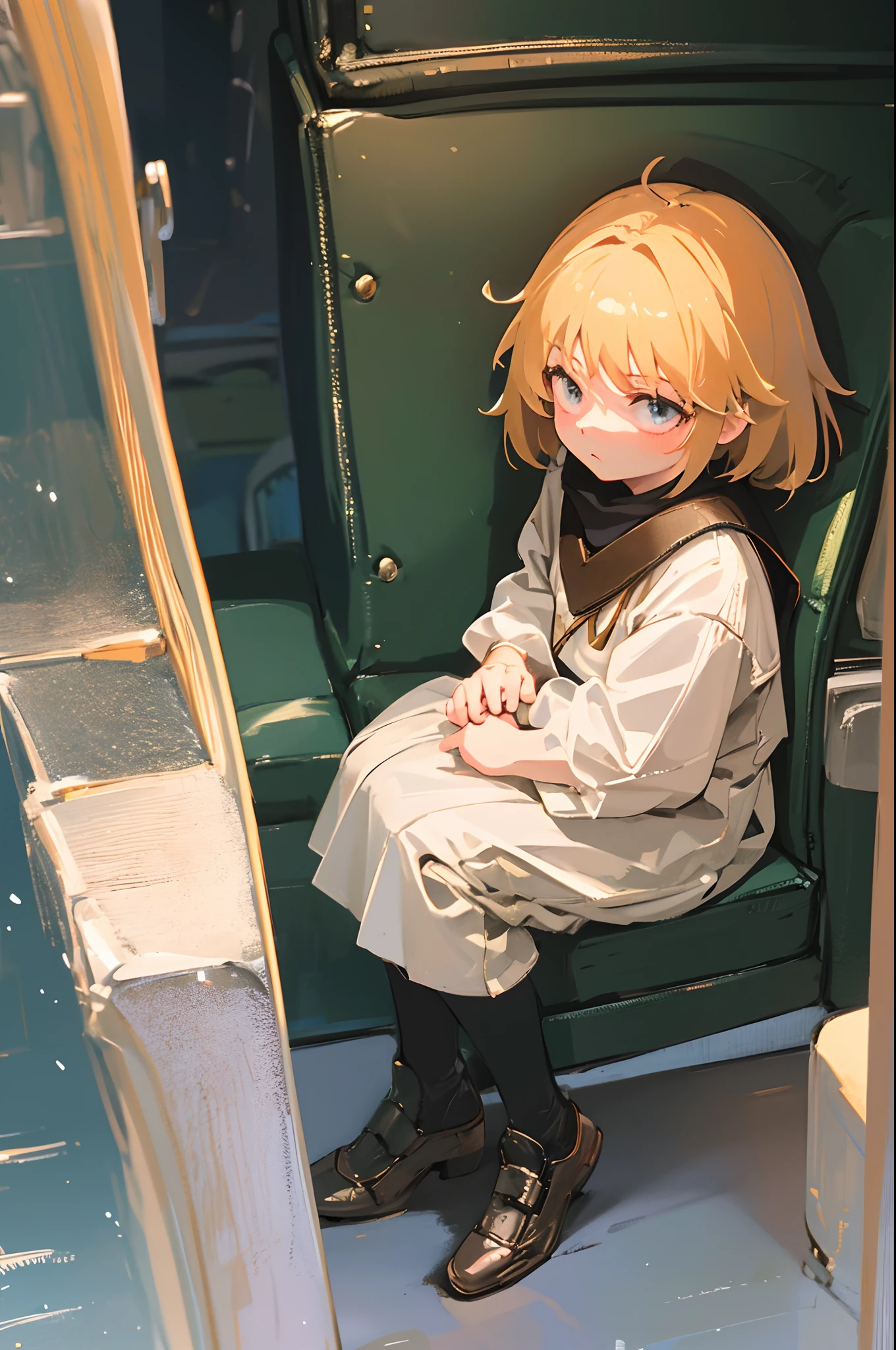top-quality、​masterpiece、neia、5years old、Gamine、Holding your knees、sitting down on the floor、Girl sitting、desolate、read a book