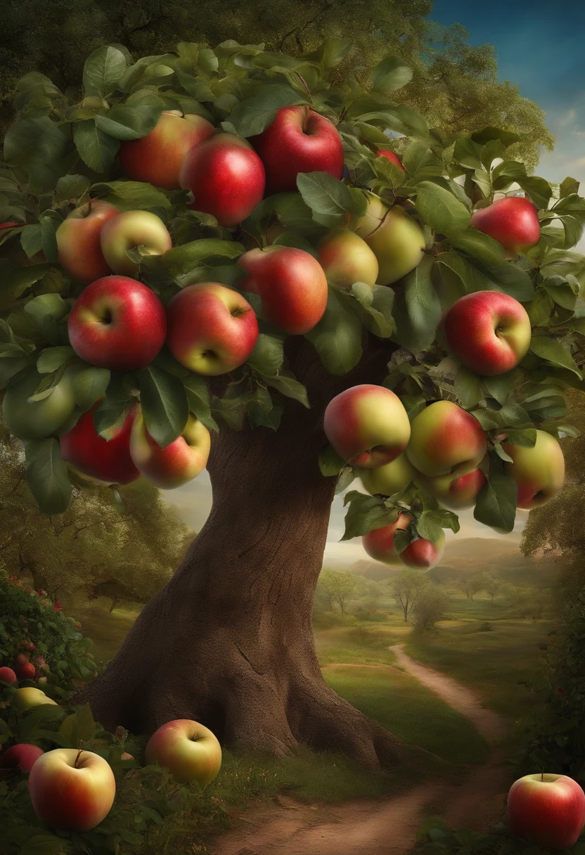 Tree of life with apples in the garden of Eden