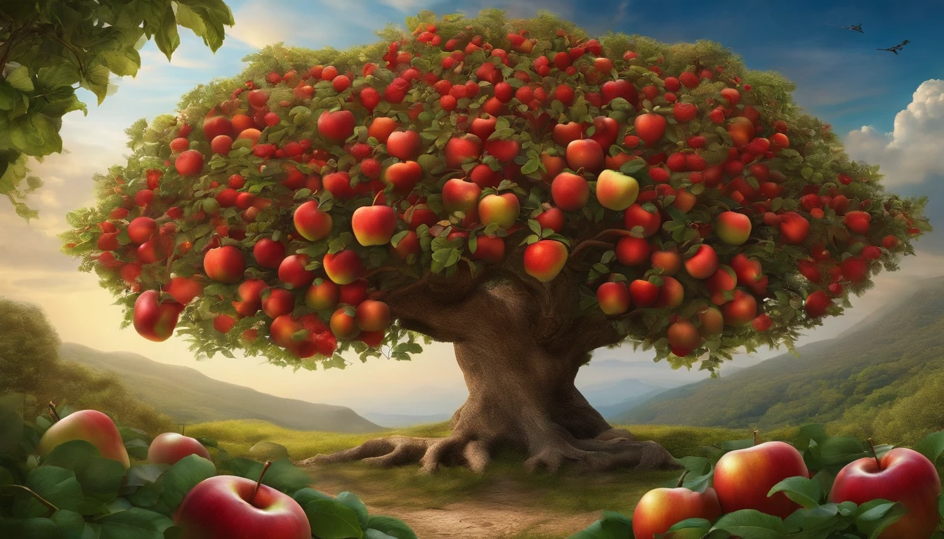 Tree of life with apples in the garden of Eden