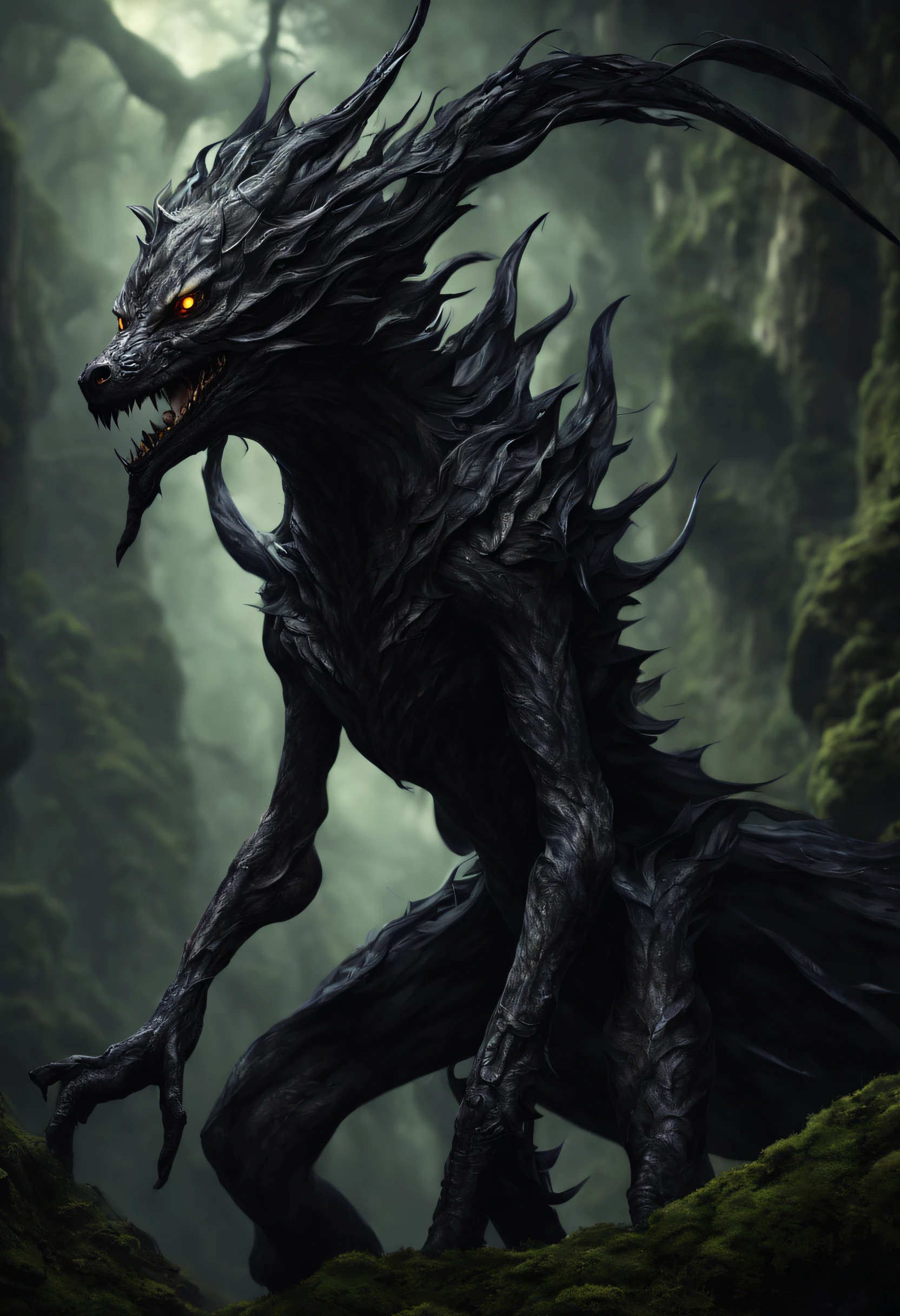 best quality, masterpiece, ultra high res, (photo realistic:1.4), surrealism, dream-like,V0id3nergy, a fantasy creature, Shadowdancer, shadow magic, darkness control, stealth, shadowstep, umbral spells, hidden blade,