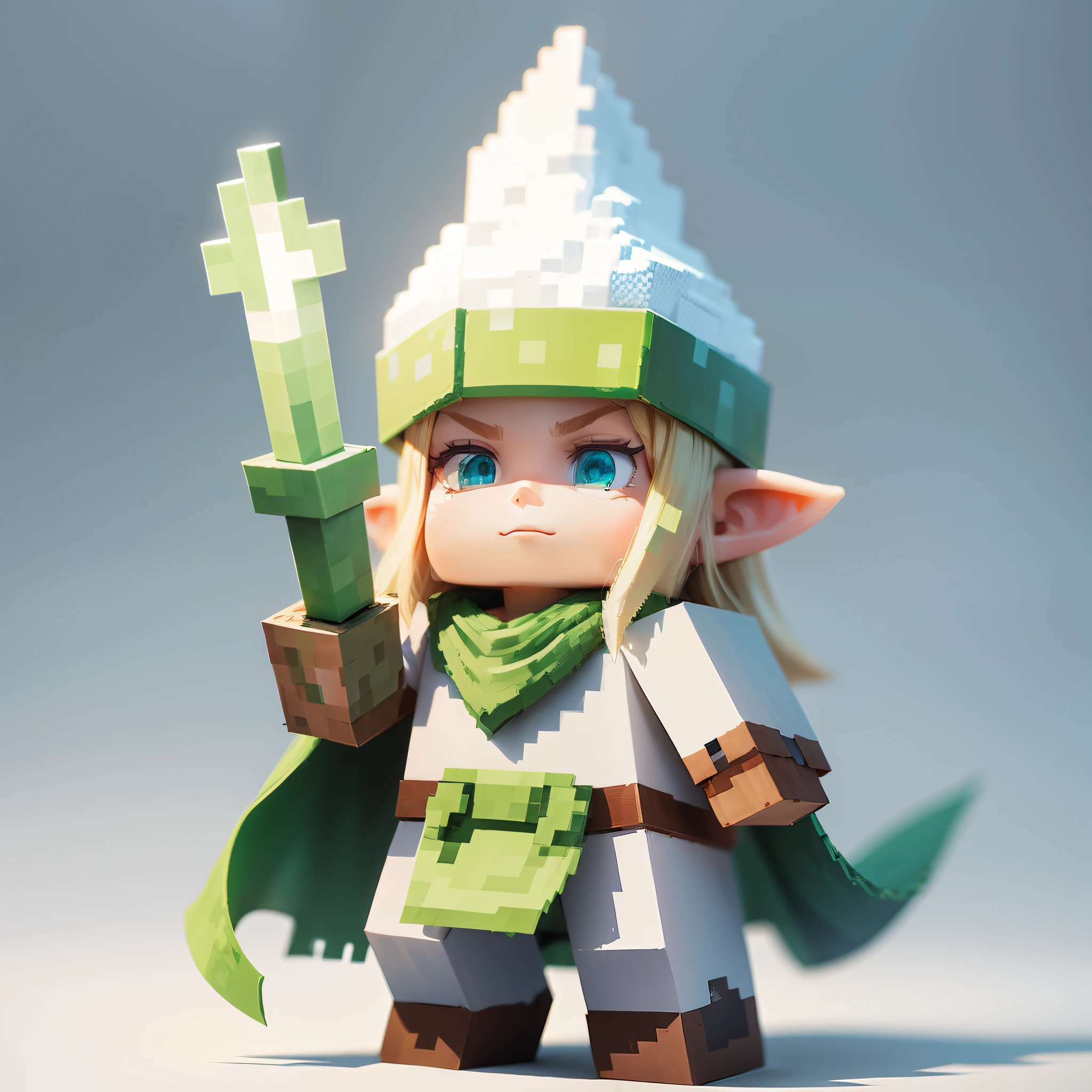 Characters like Minecraft,Elven Wizard,(White background 1:3 ),the character is standing,masuter piece,The artists,,Official characters,dots,pixels,Pixel art
