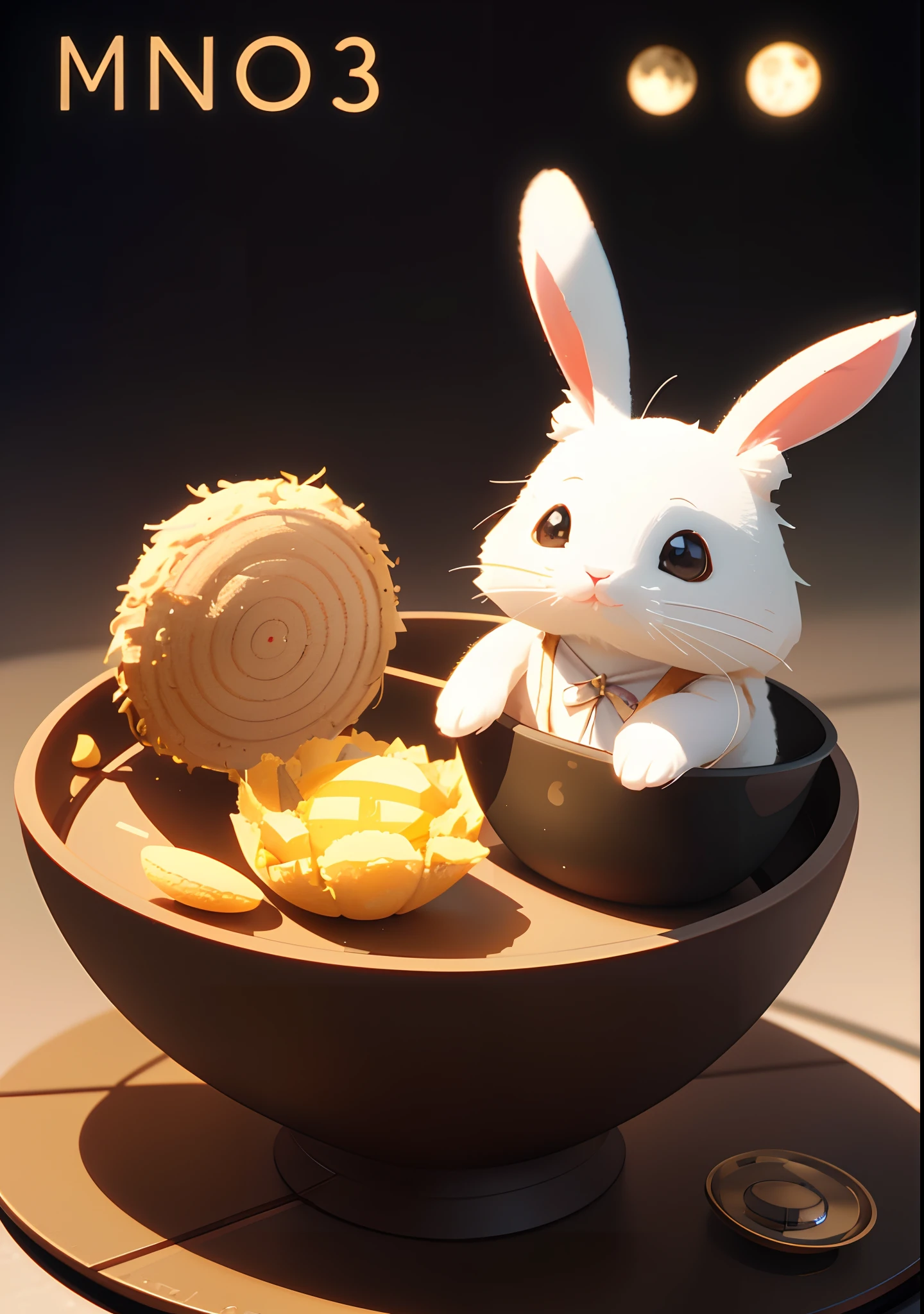 There is a little rabbit sitting on a bowl with a moon, cute 3 d render, lovely digital painting, C4D, trending on cgstation, Cute detailed digital art, stylized 3d render, adorable digital art, stylized as a 3d render, animation style render, photorealistic render in octane