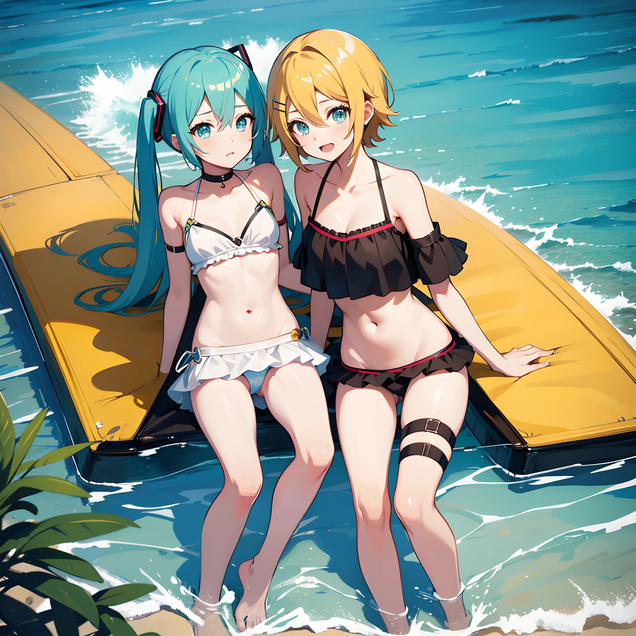 Kagamine rin , kagamine Len , Hatsune miku , Meiko , megurine luka , kaito , vocaloid , Day at the beach , wearing swimsuits