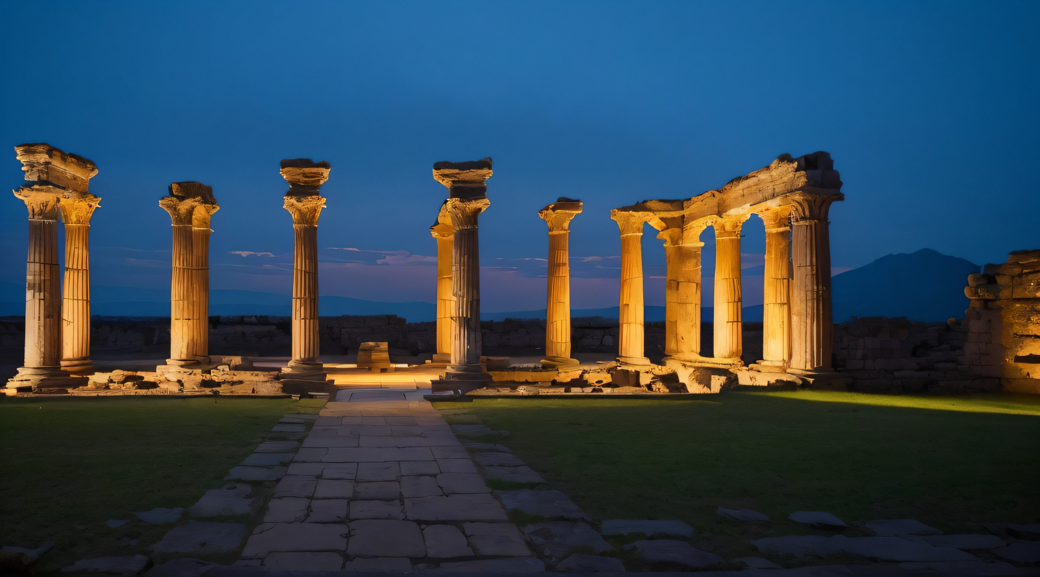 (((Superb view))),((​masterpiece,top-quality,16 K)),reallistic,World Heritage Site,Ruins,ancient ruin,Ancient Civilizations,ue,Ultra-fine structure,natta,Lit up