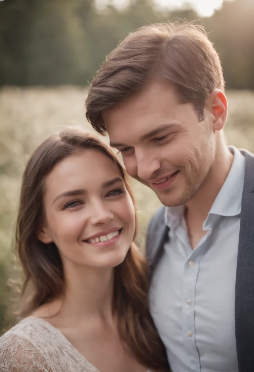 a young couple, Sarah and David, smiling