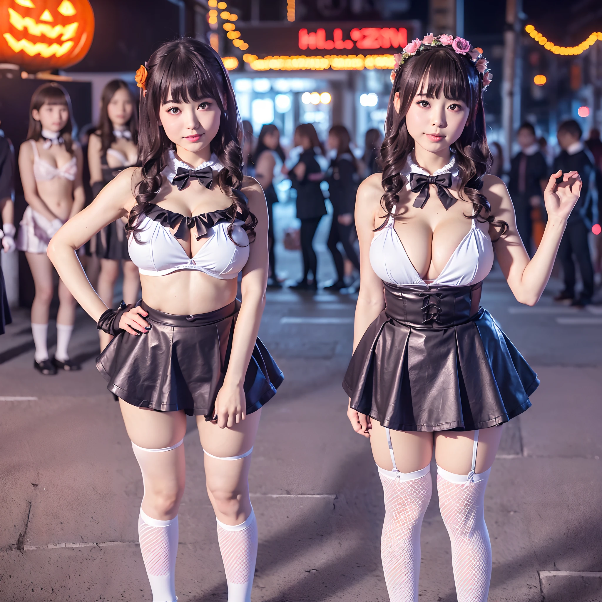 (((SFW, many of Tiny Girls in a row:1.42, Shibuya Hachiko-mae scramble crossing on Halloween:1.2))), (masterpiece:1.2, best quality, photorealistic:1.37), {(Standing Full Body:1.2)|(from below:1.2)}, short silver hair, {School Uniform|naked bandage|tutu}, (Detailed KAWAII face, Detailed Oily Porcelain skin), {Bustling street|(Passerby schoolgirls)| halloween| neon}, {(Childish:1.2|Gigantic Cleavage:1.37|Underboob:1.2)}, {flower wreath|Red leather high collar}, {Floating hair|Strong wind|Ass focus},{:p|:d|laugh|sparkle|joyful|delighted},