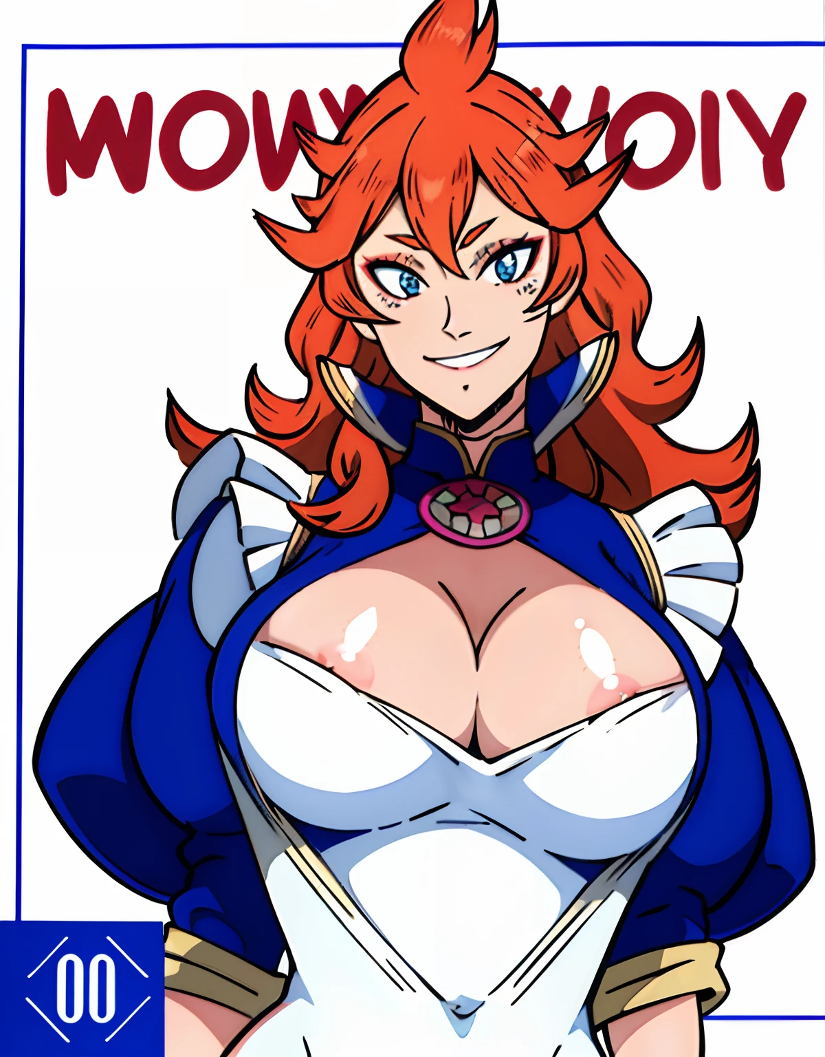 (Best Quality, Masterpiece),sexy mommy, Front cover of a women's cooking magazine, , naked, erotic, 18+, nsfw, 1girl, 30 years old, stunning, cute, smile, hourglass figure, Maid costume, beautiful food, text, diagrams, advertisements, magazine title, long redhead hair,blue detailed sparkling eyes