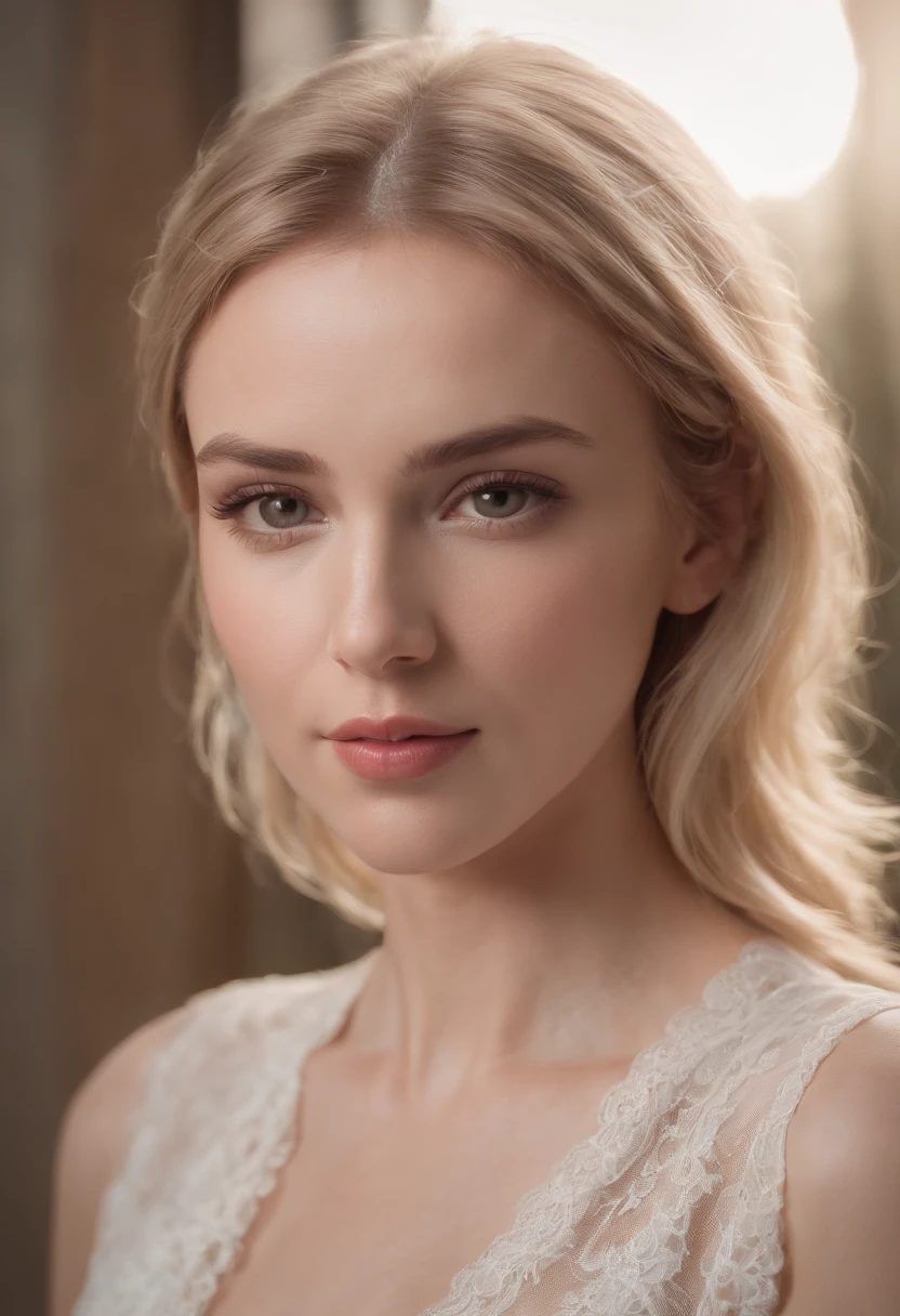 professional, (4k photo:1.1) by (Jeremy Lipking:0.3), (Dittmann Anna:0.3), (Arian Mark:0.3), (Sharp focus:1.3), high detail, wearing (tight shirt:1.2), beautiful detailed face, hazel eyes, short blonde hair, (attractive young woman:1.3), (seductive:1.1), (blushing:1.1), hourglass body shape, natural breasts, wide hips